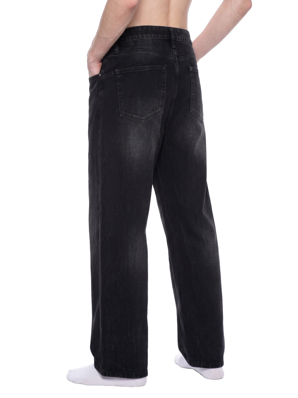 M | vintage wash wide leg jeans | black