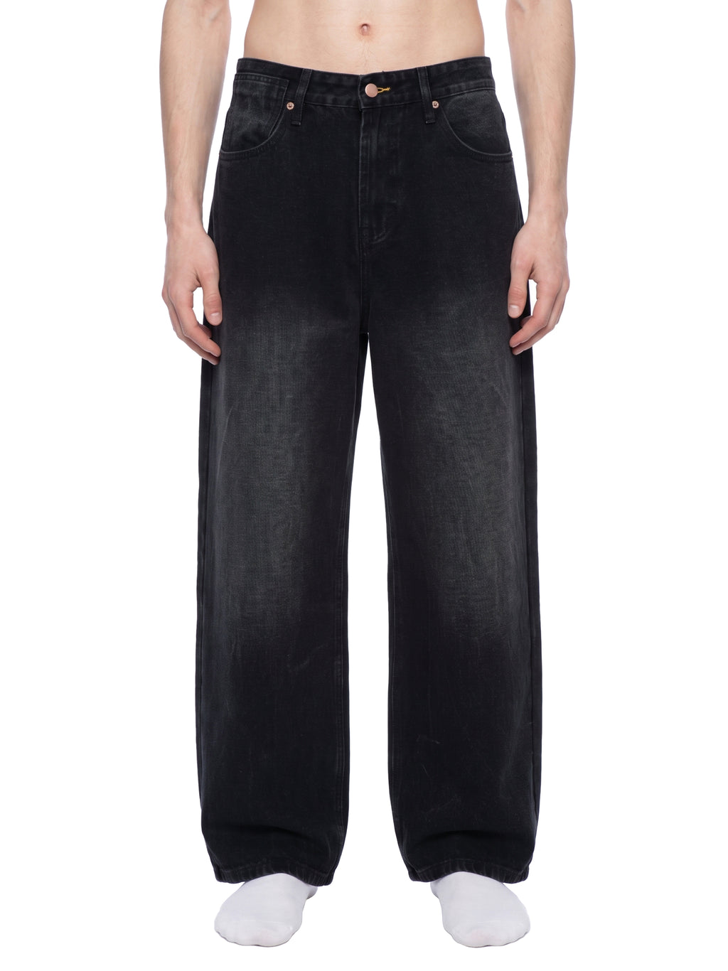 M | vintage wash wide leg jeans | black