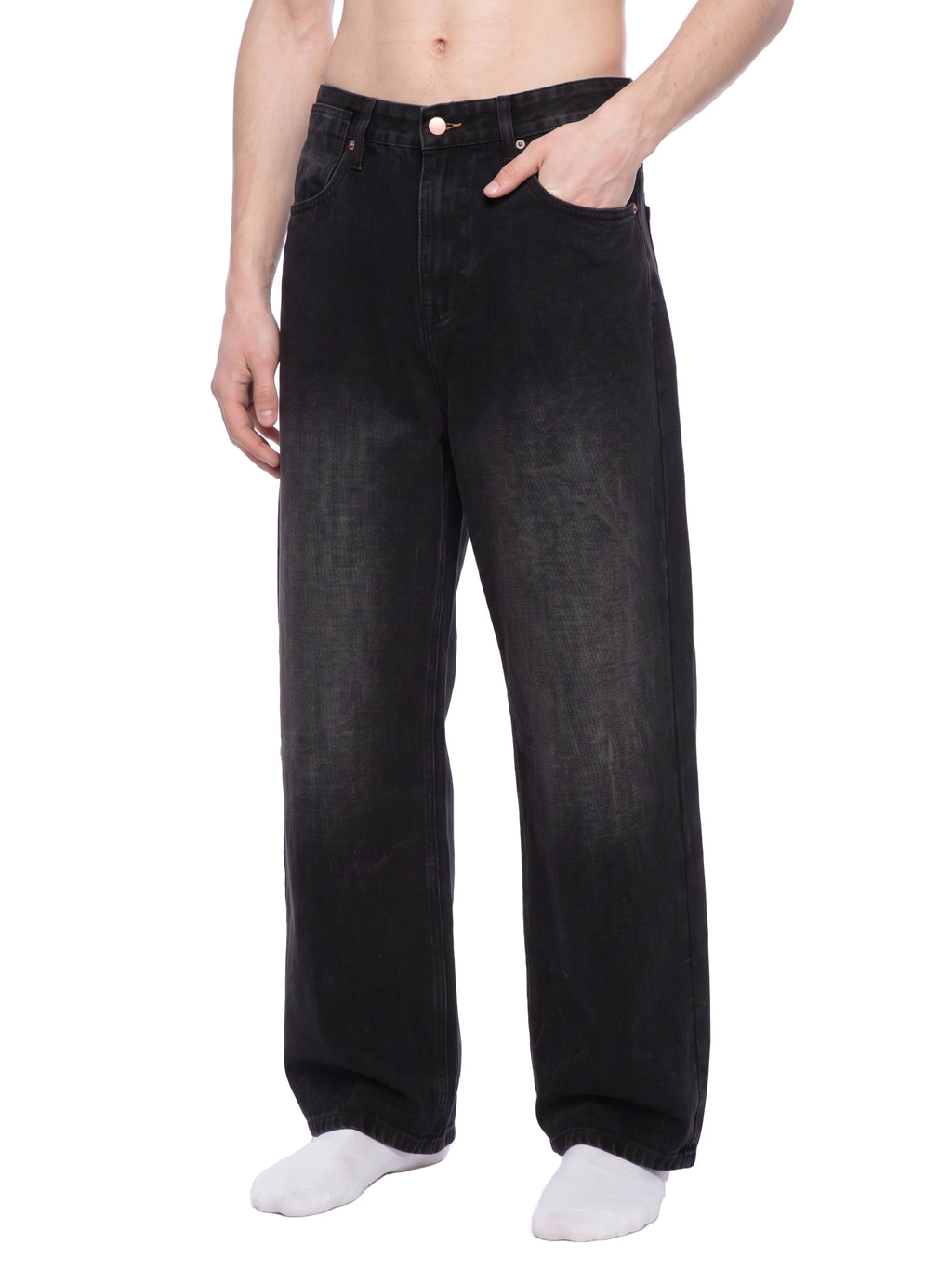 M | vintage wash wide leg jeans | black