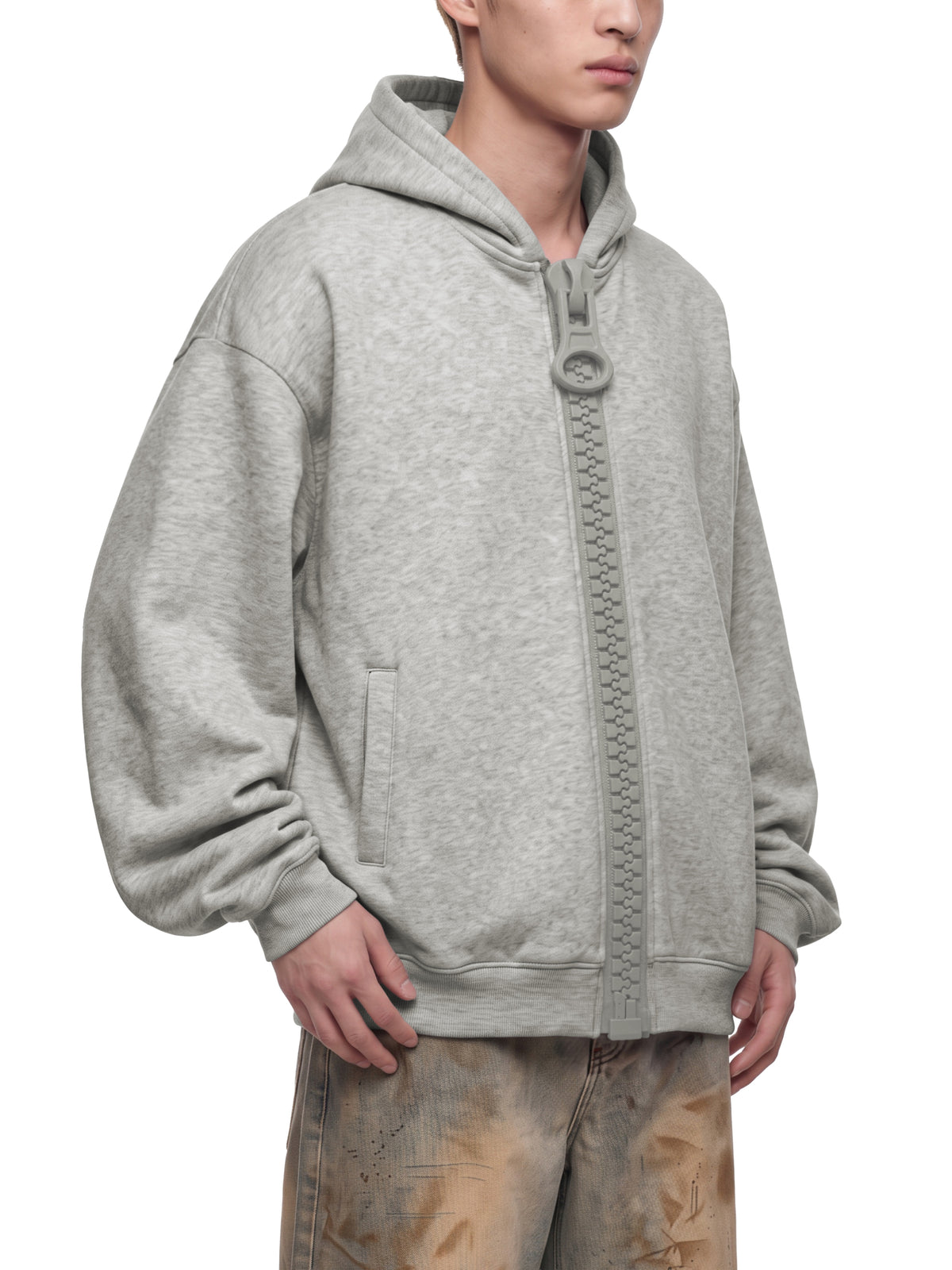 O | U oversized fleece chunky-zip hoodie