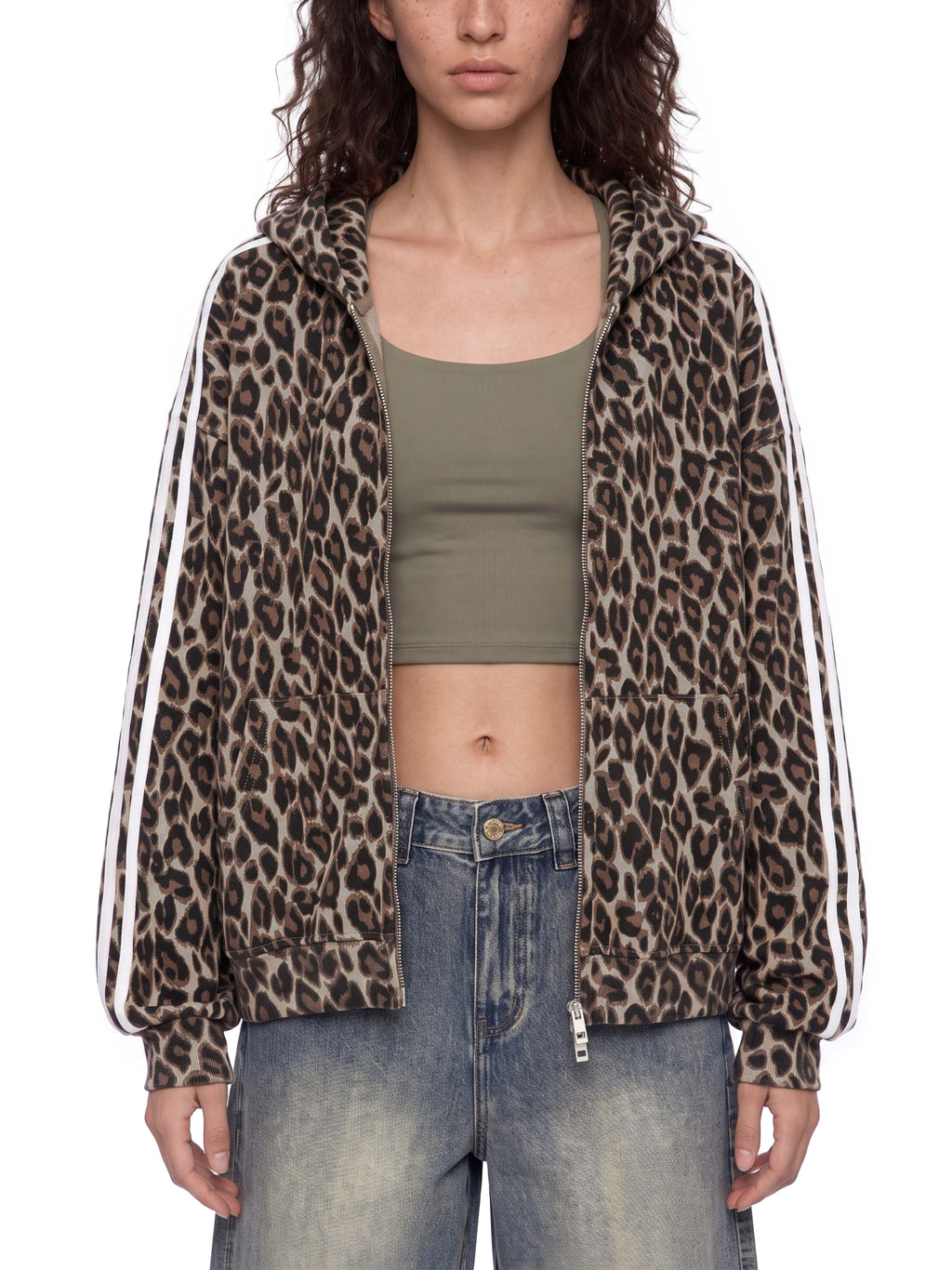 O | leopard full zip hoodie