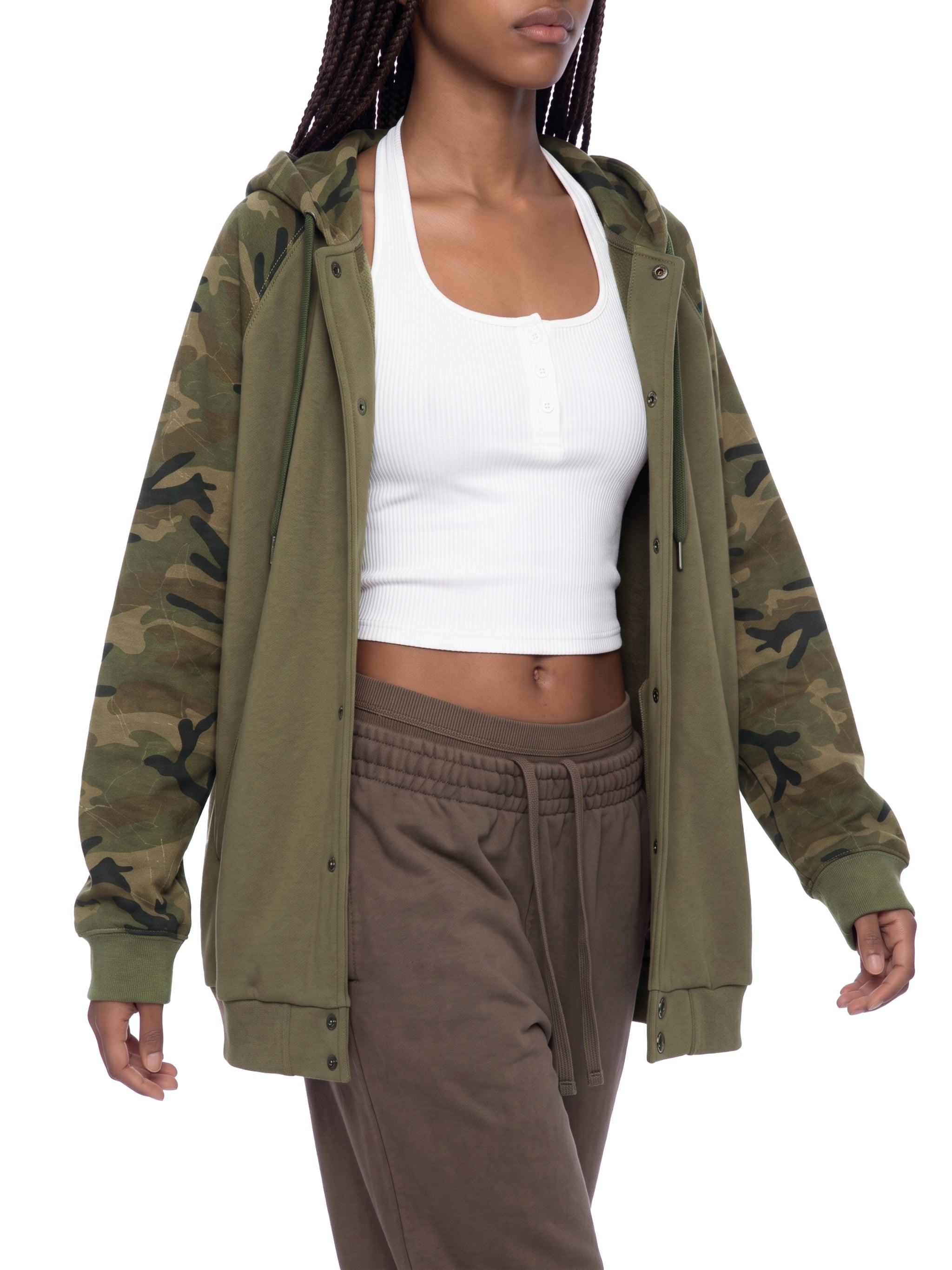 O | camo-splice raglan zip hoodie