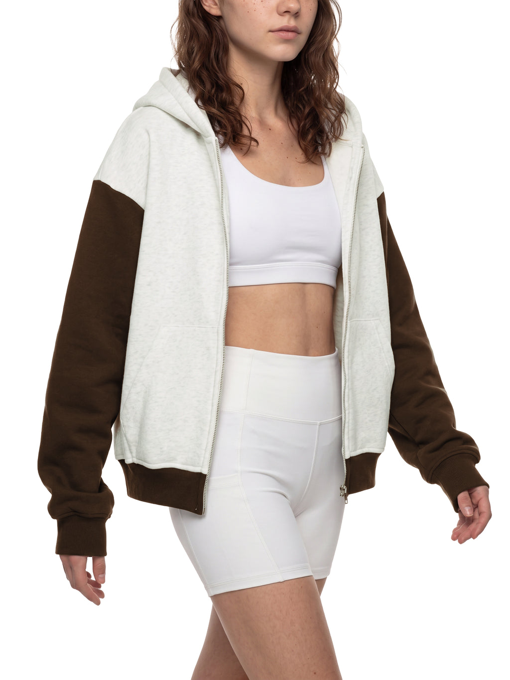O | colour block fleece full-zip hoodie