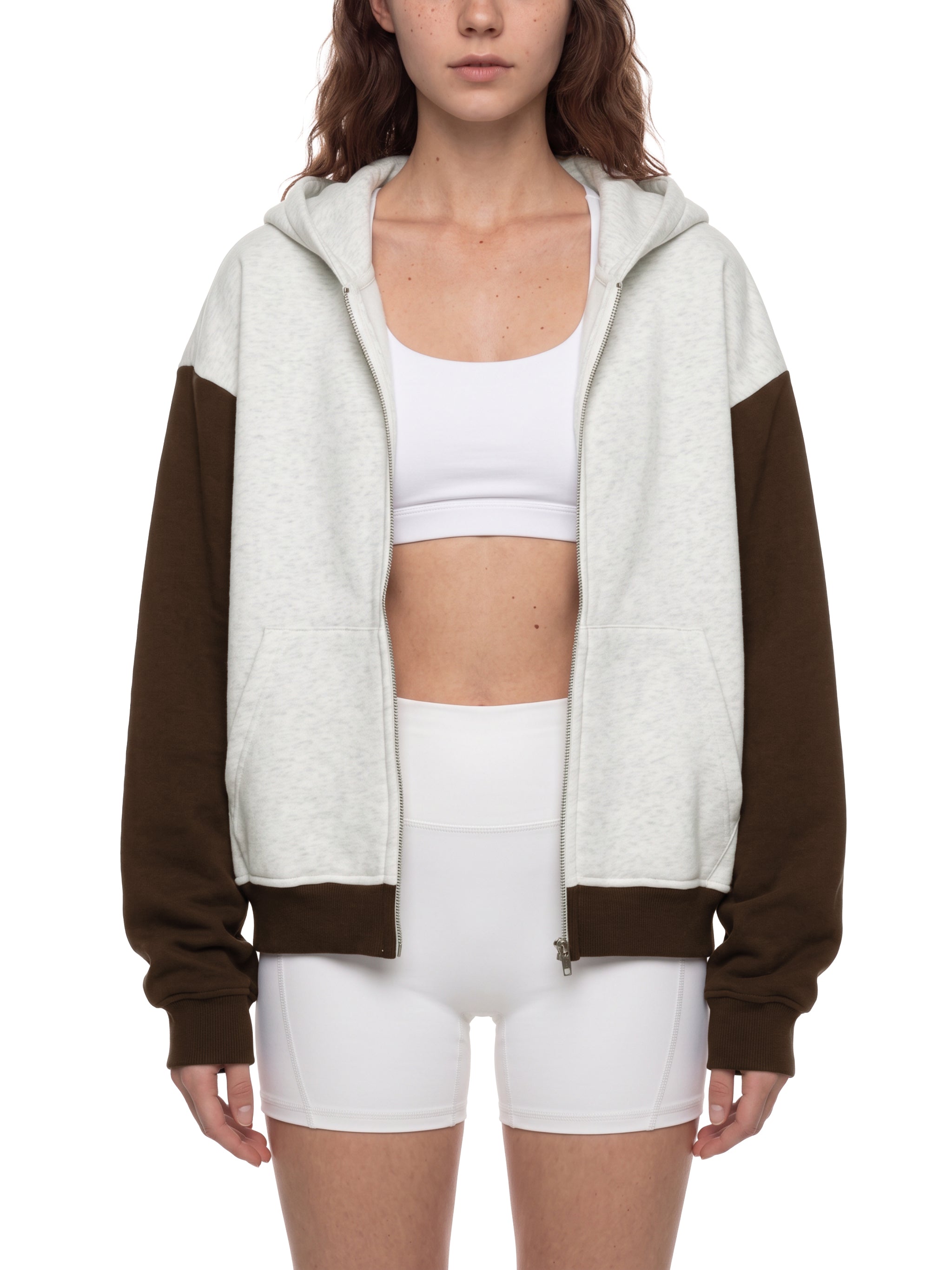 O | colour block fleece full-zip hoodie