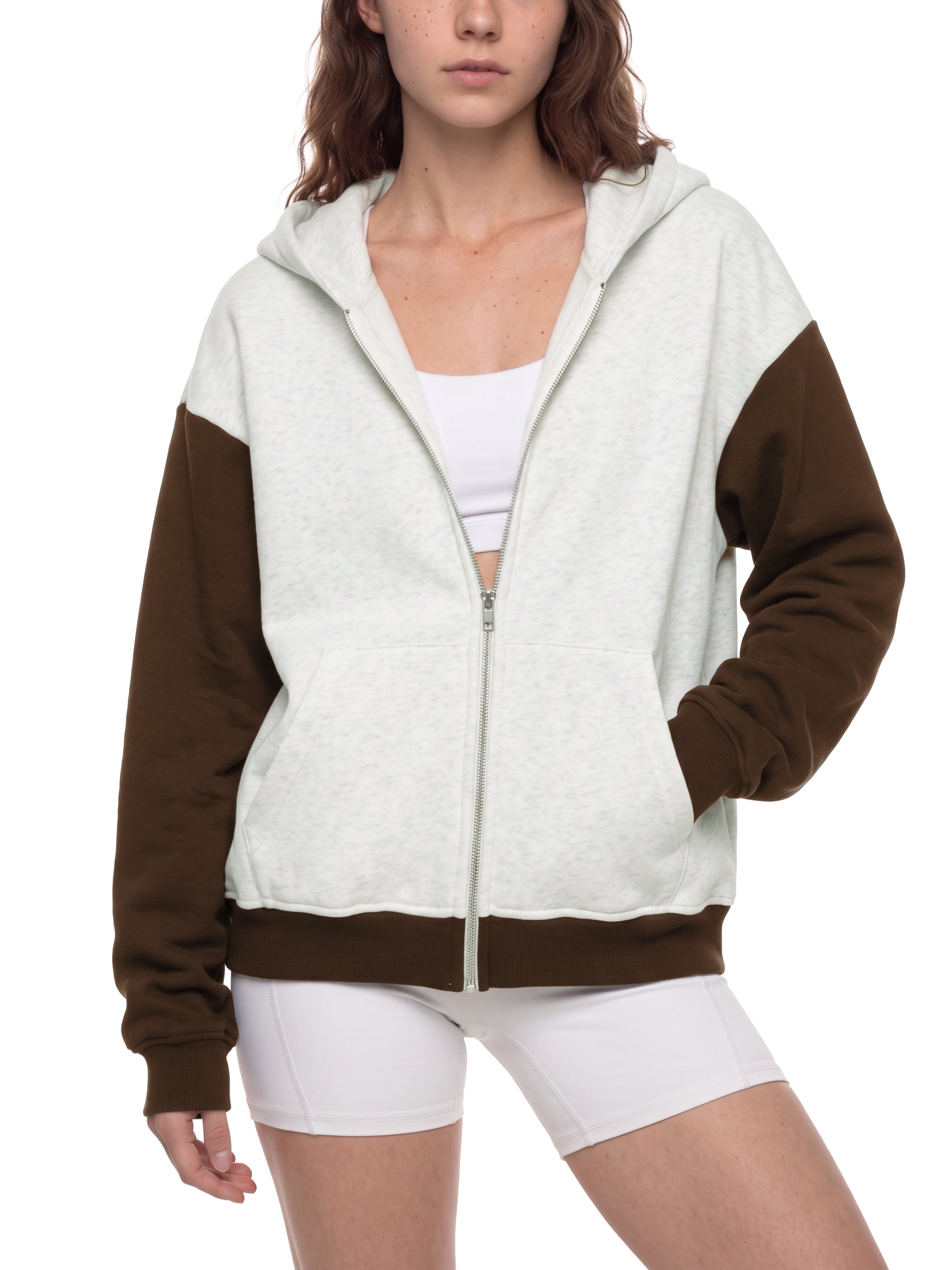 O | colour block fleece full-zip hoodie