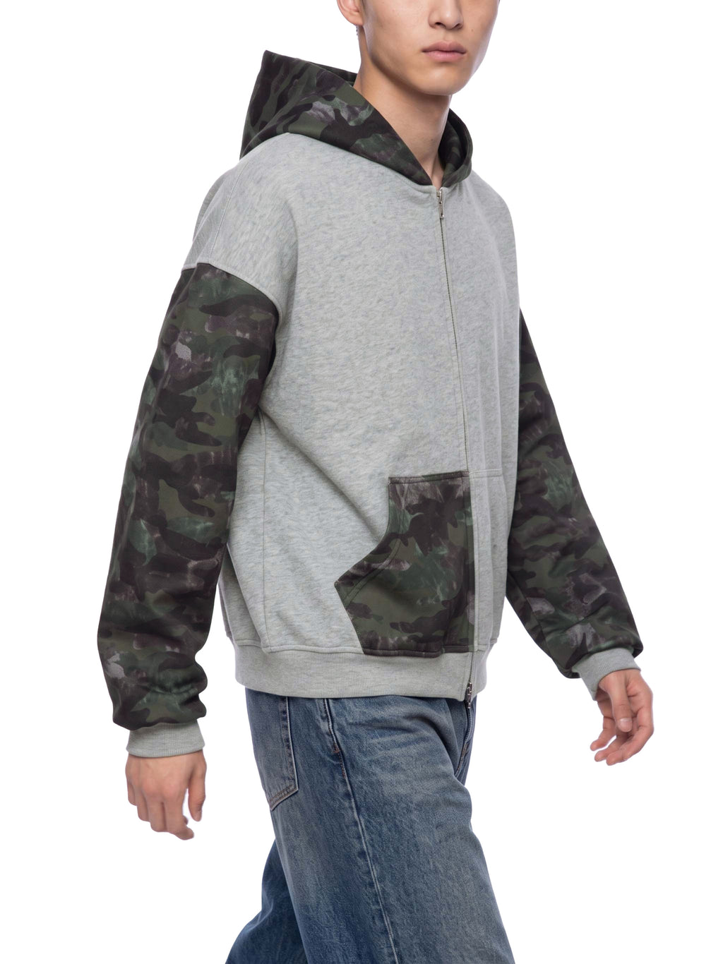 O | colourblock camo full zip boxy hoodie