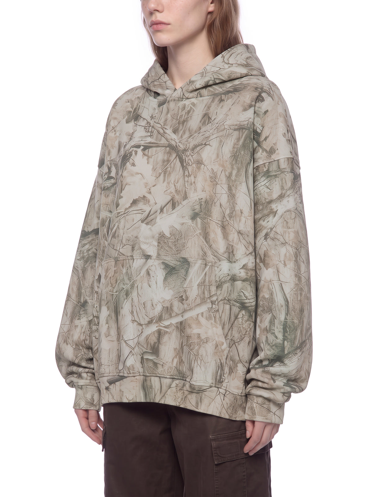 O | oversized fleece tree camo hoodie