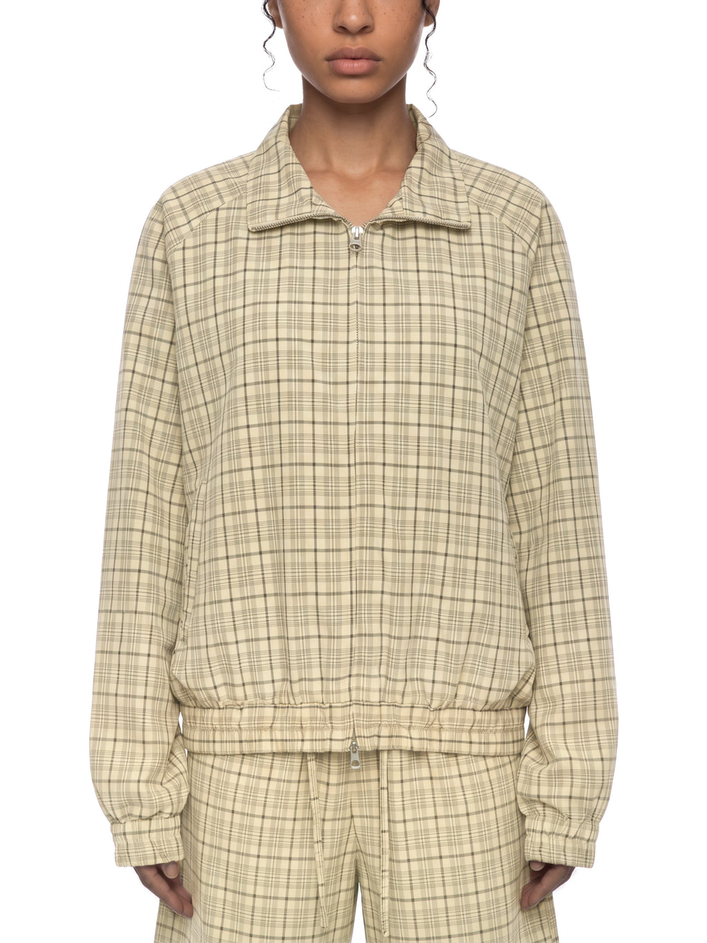 O | plaid full-zip track jacket