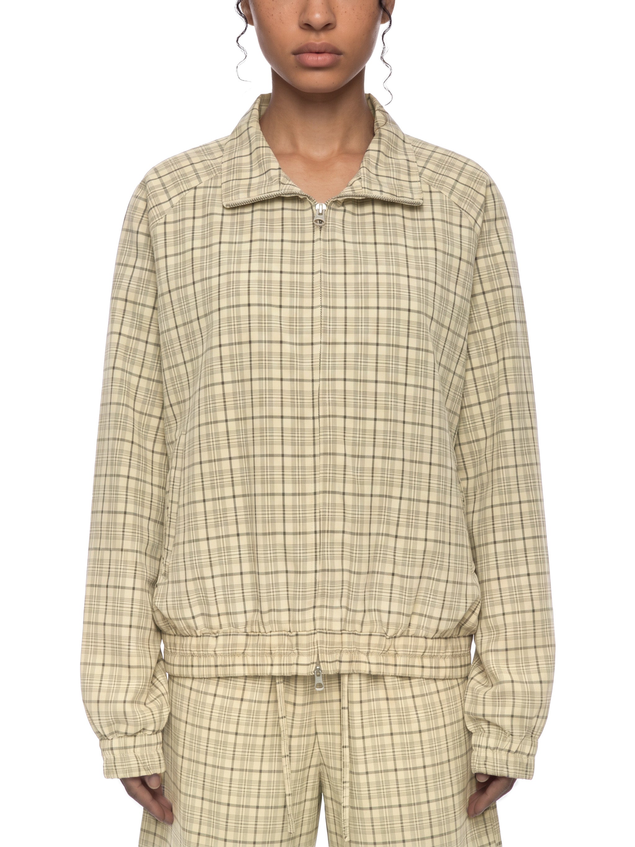 O | plaid full-zip track jacket