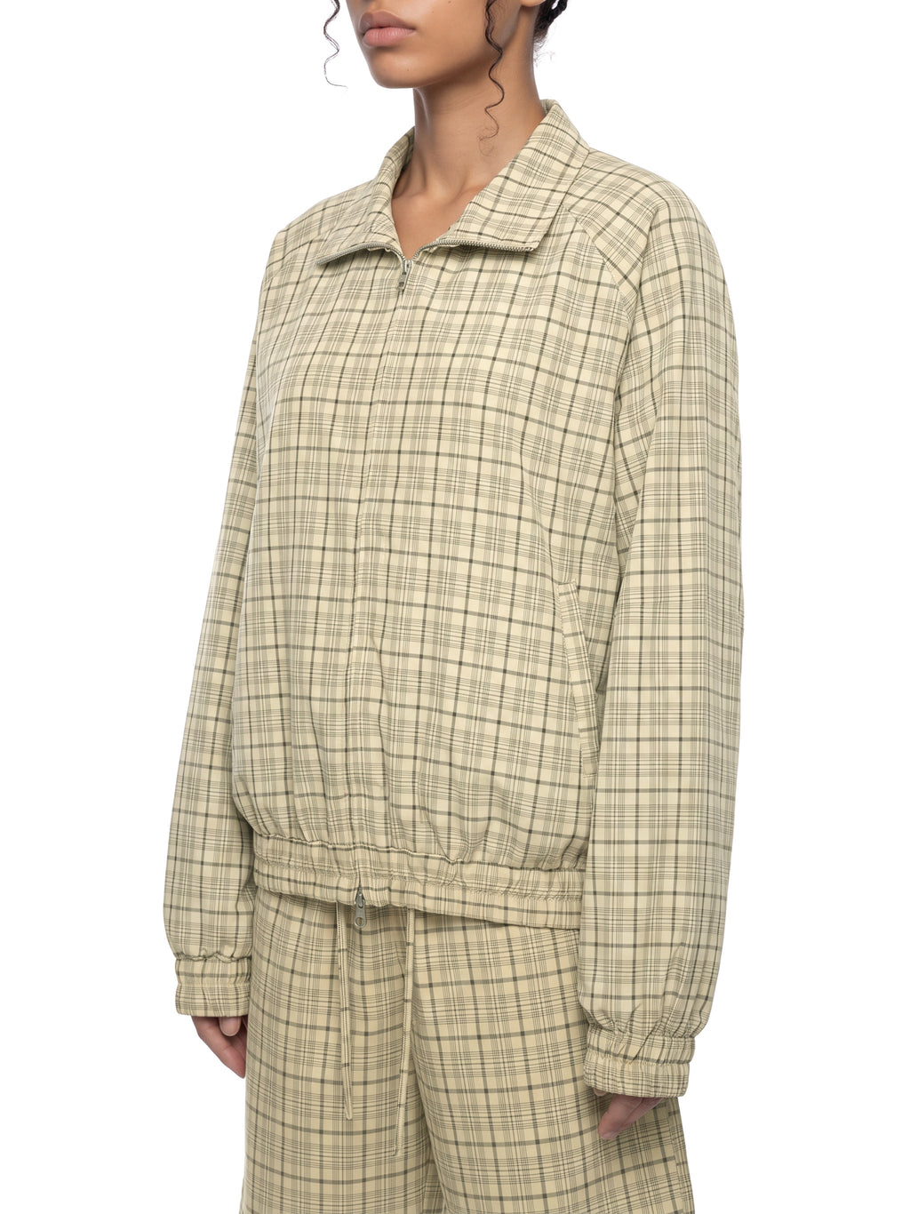 O | plaid full-zip track jacket