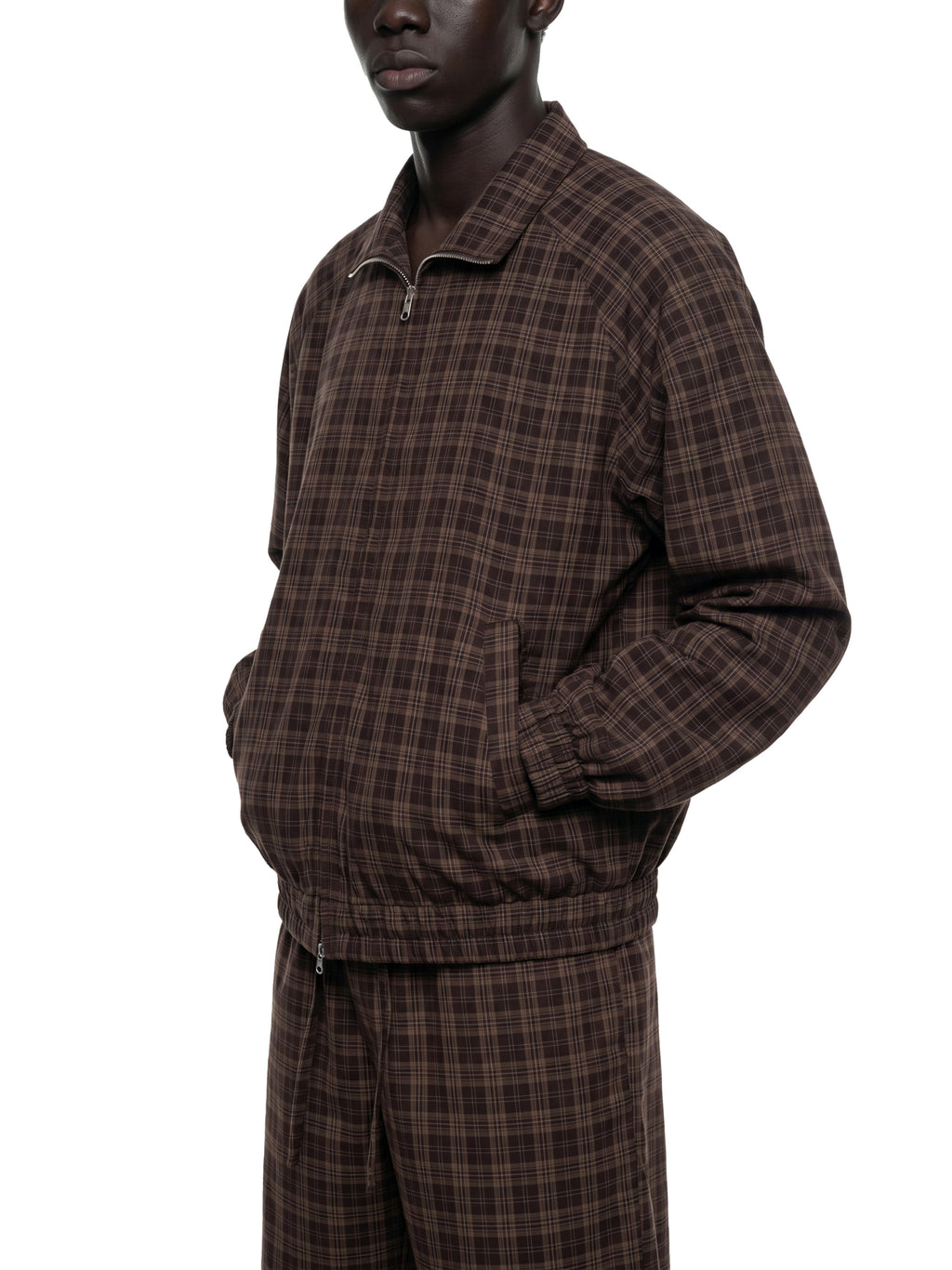 O | plaid full-zip track jacket
