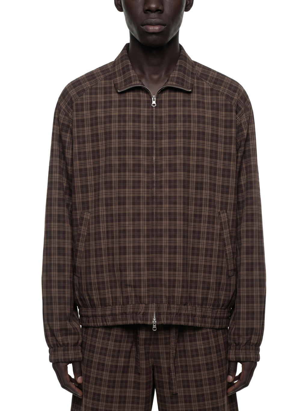 O | plaid full-zip track jacket