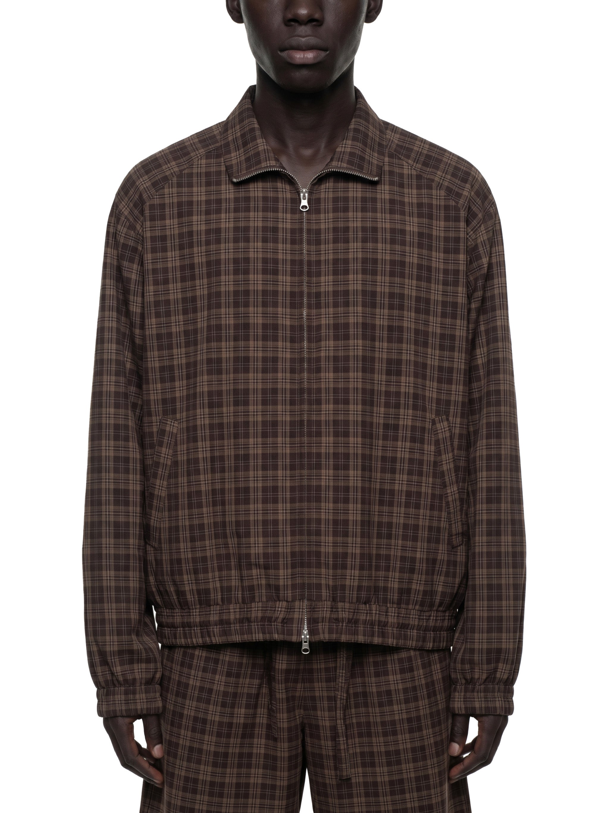 O | plaid full-zip track jacket