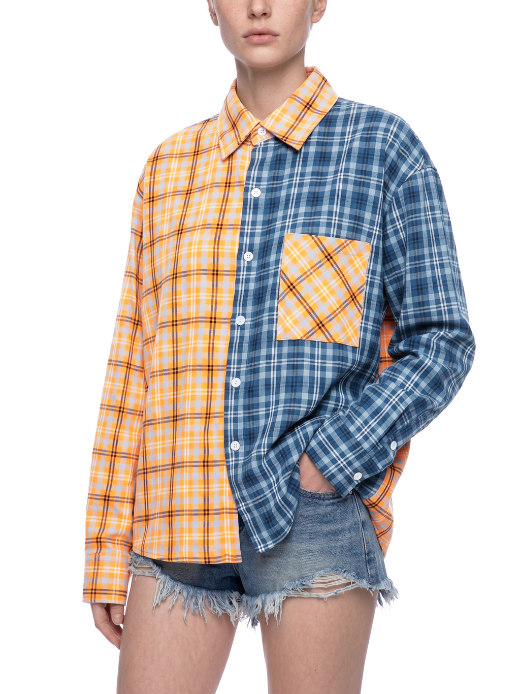 O | oversized plaid colour block shirt
