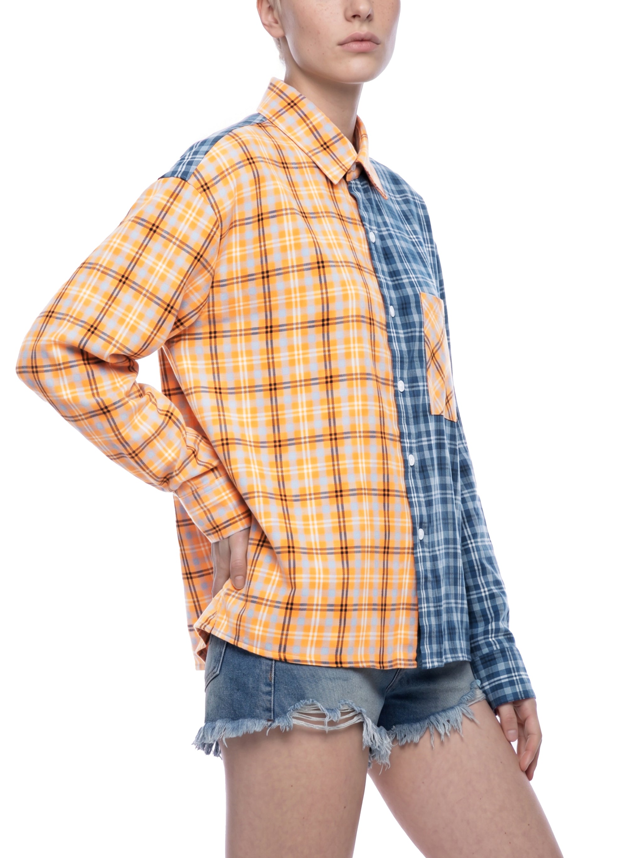 O | oversized plaid colour block shirt