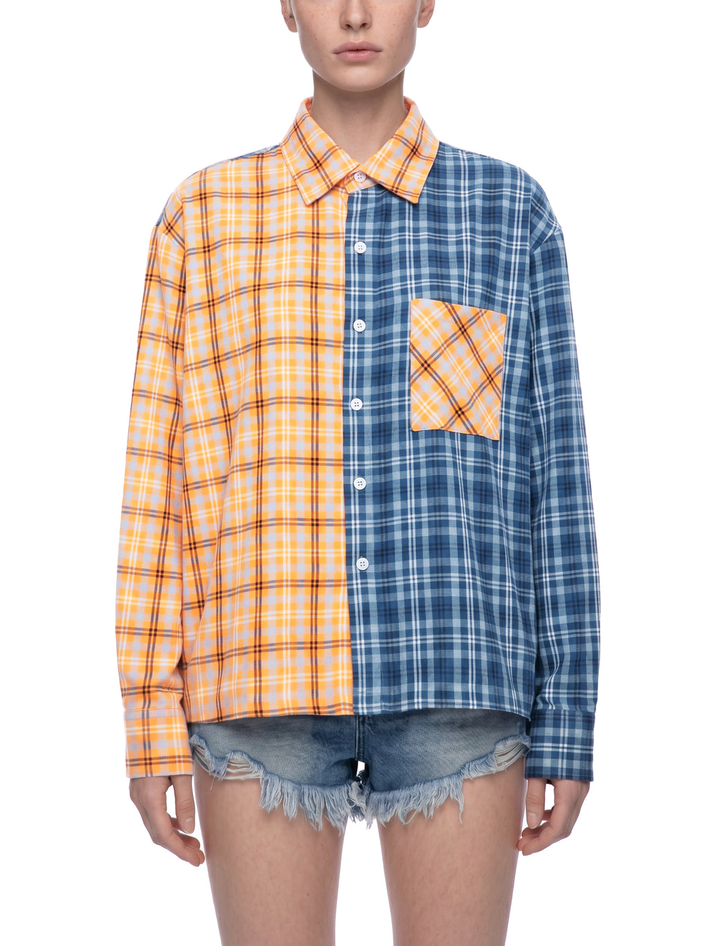 O | oversized plaid colour block shirt