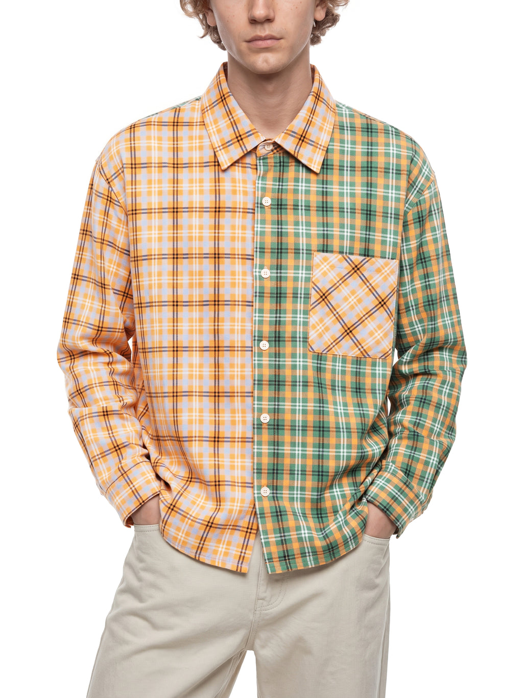 O | oversized plaid colour block shirt