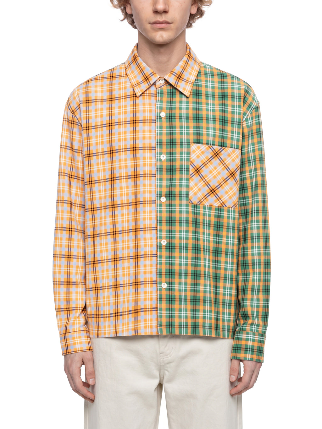 O | oversized plaid colour block shirt
