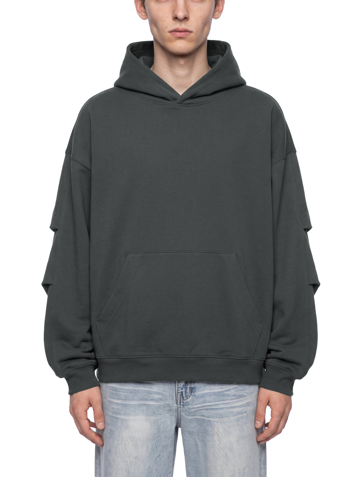 O | heavyweight ruched sleeves hoodie