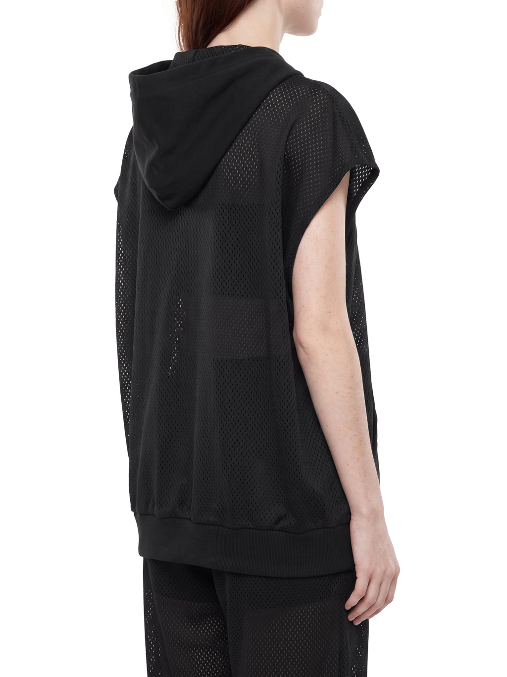 O | panel mesh sleeveless hoodie
