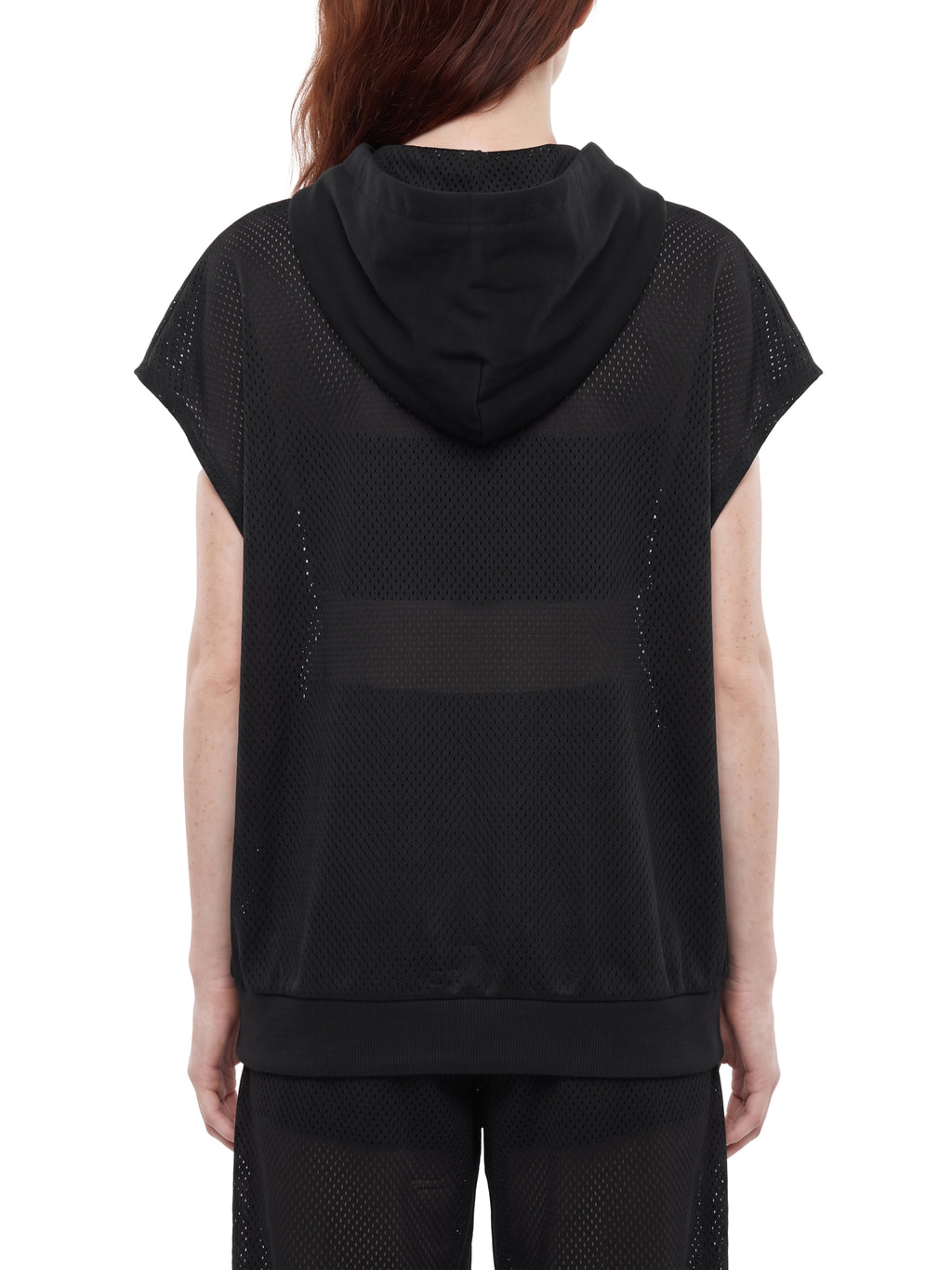 O | panel mesh sleeveless hoodie