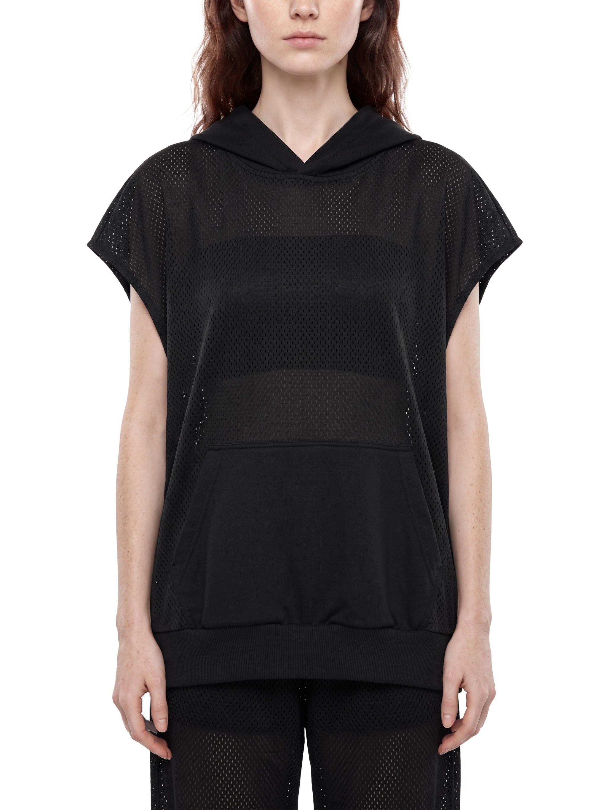 O | panel mesh sleeveless hoodie