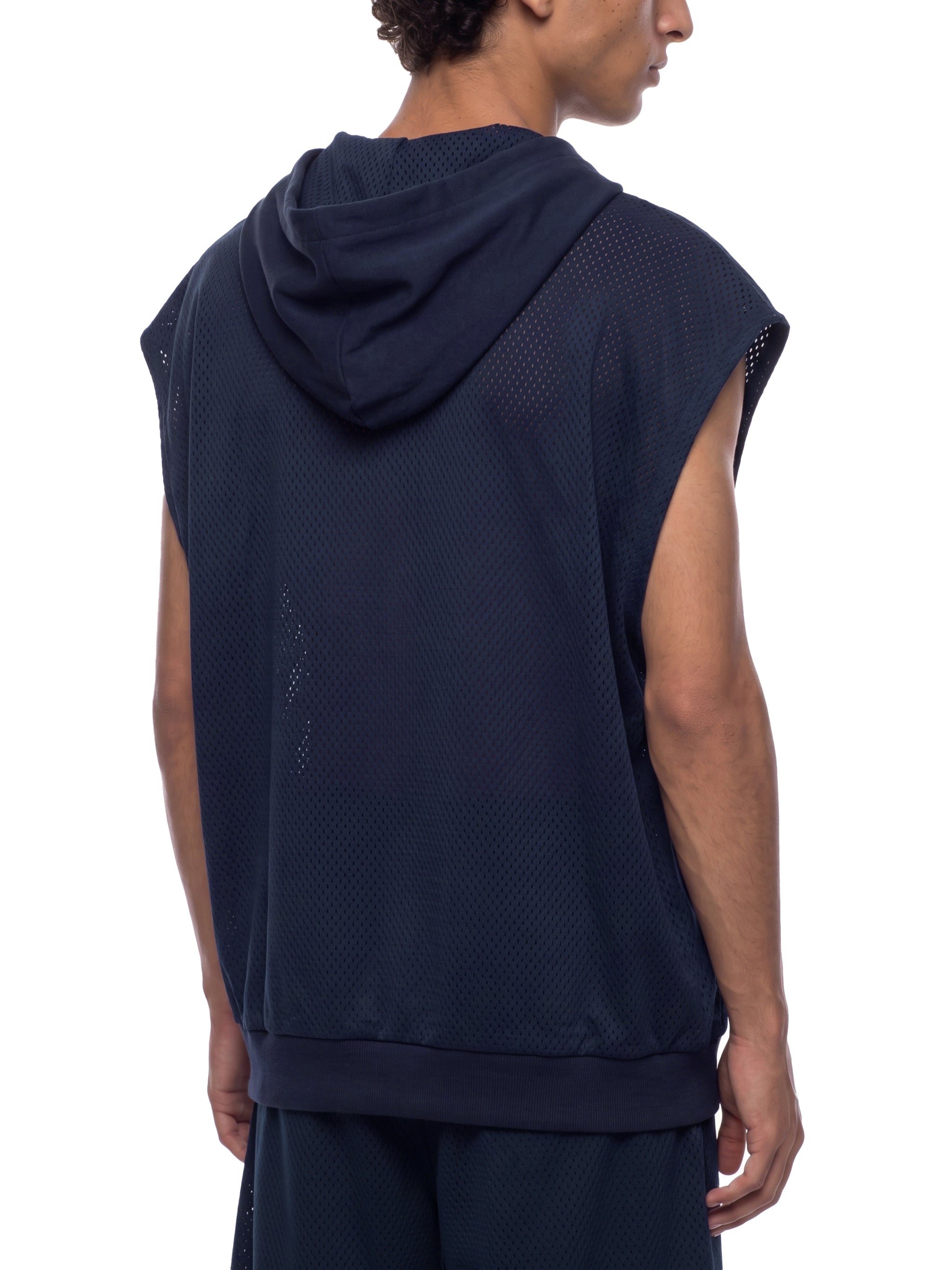 O | panel mesh sleeveless hoodie