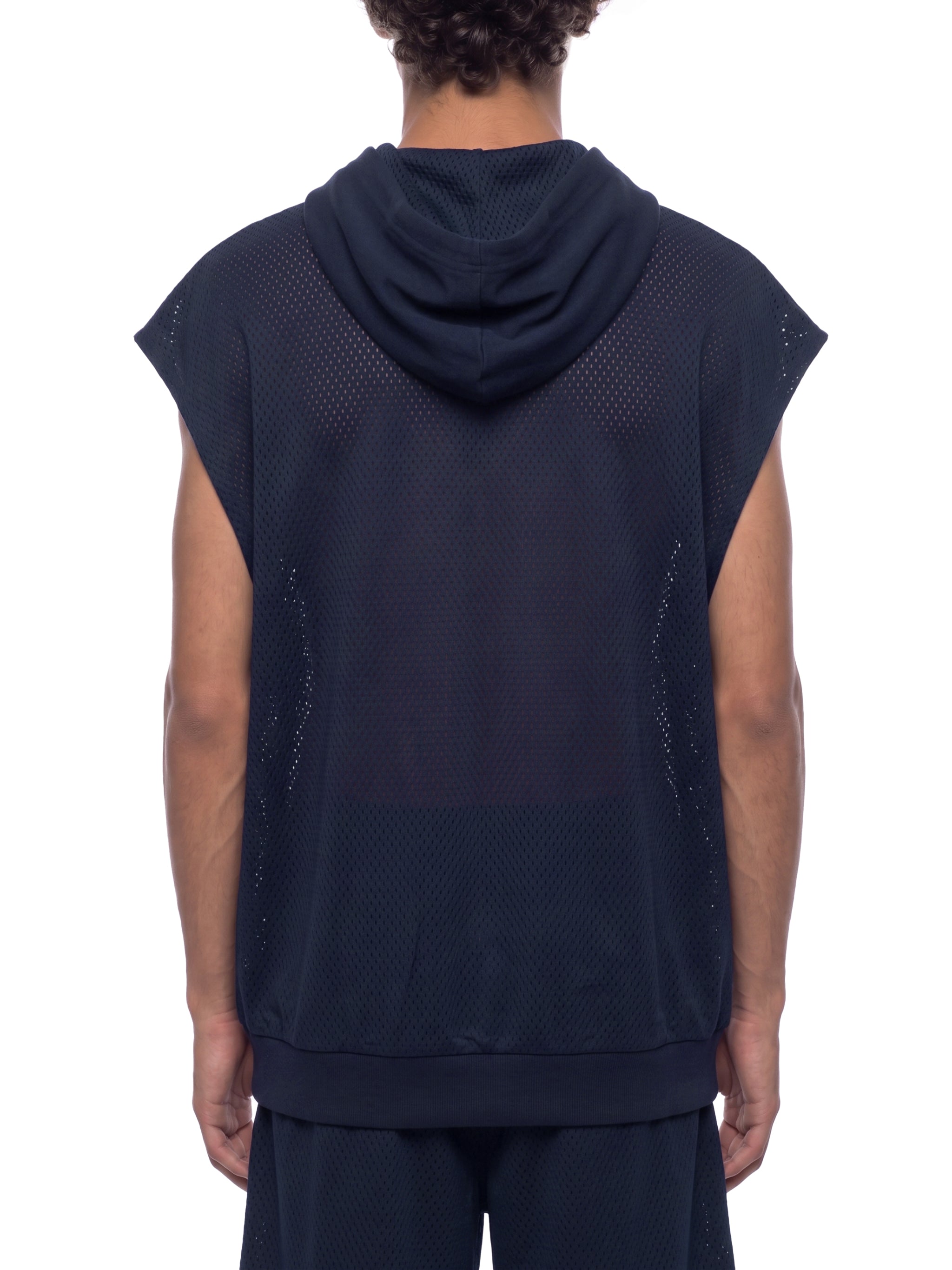 O | panel mesh sleeveless hoodie