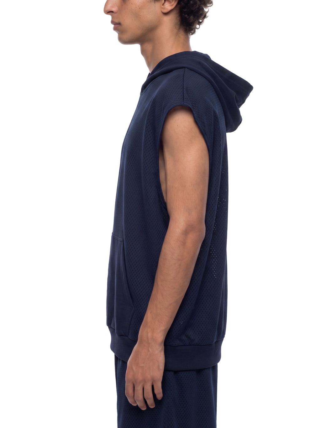 O | panel mesh sleeveless hoodie