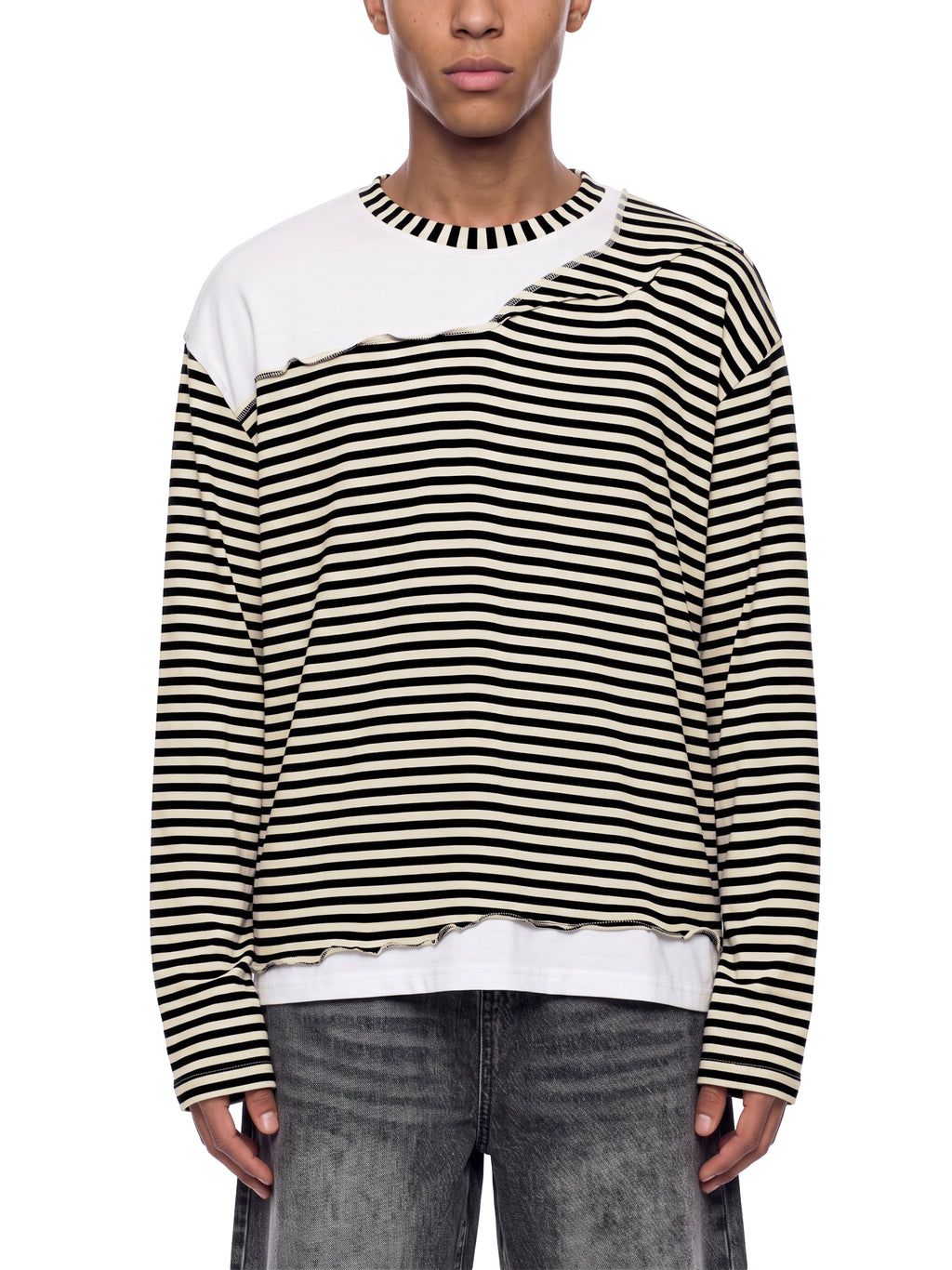 O | striped panel boxy long sleeve t-shirt
