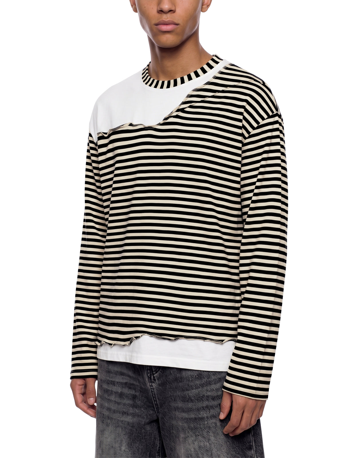 O | striped panel boxy long sleeve t-shirt