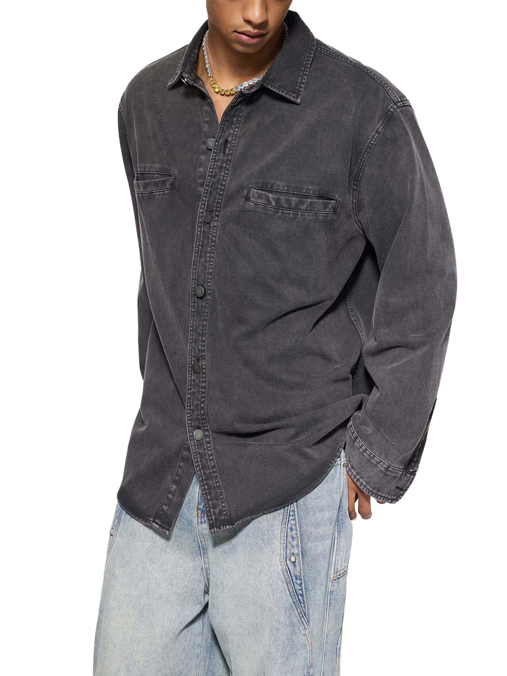 O | vintage-wash heavyweight denim jacket