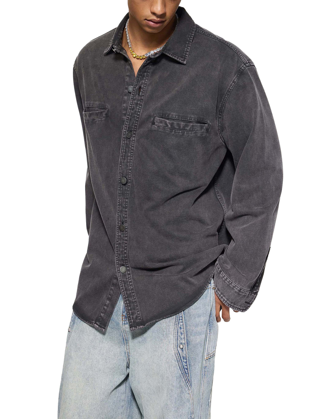 O | vintage-wash heavyweight denim jacket