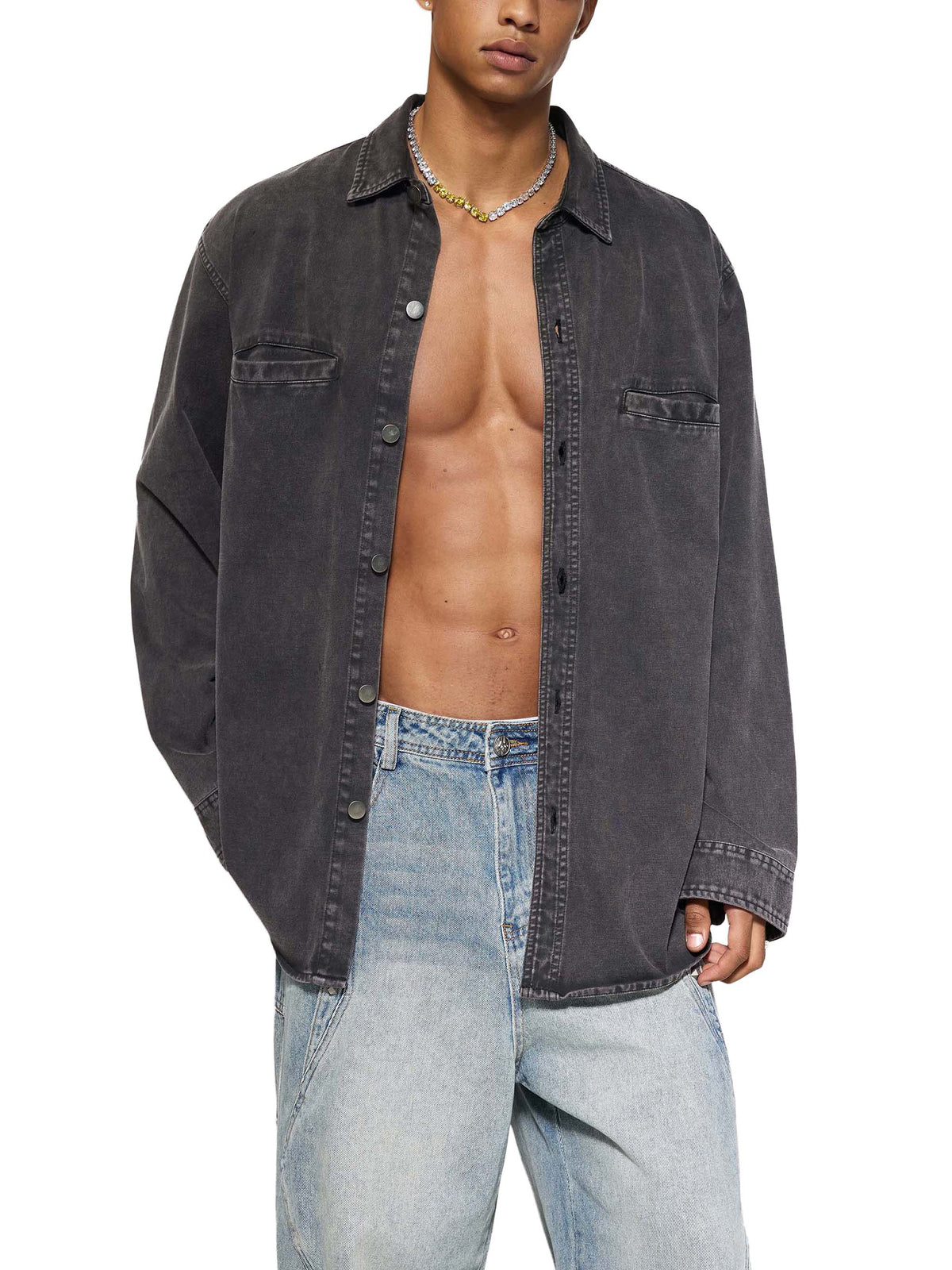 O | vintage-wash heavyweight denim jacket
