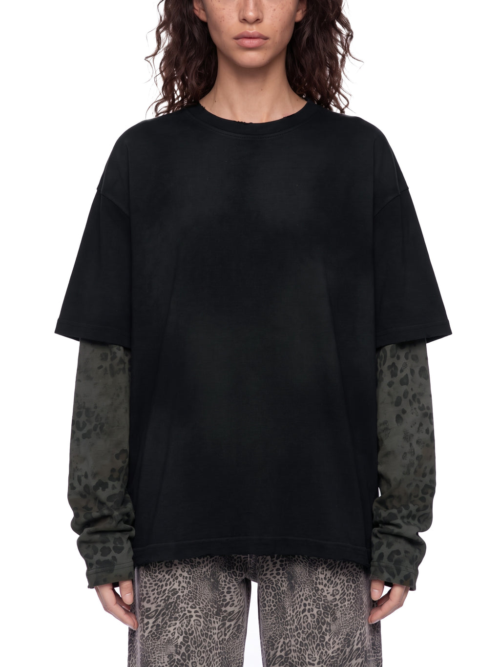 O | vintage wash leopard panelled layer t-shirt