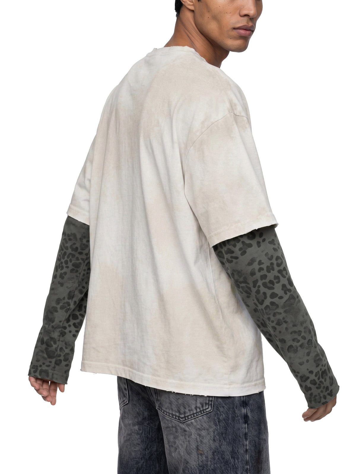 O | vintage wash leopard panelled layer t-shirt