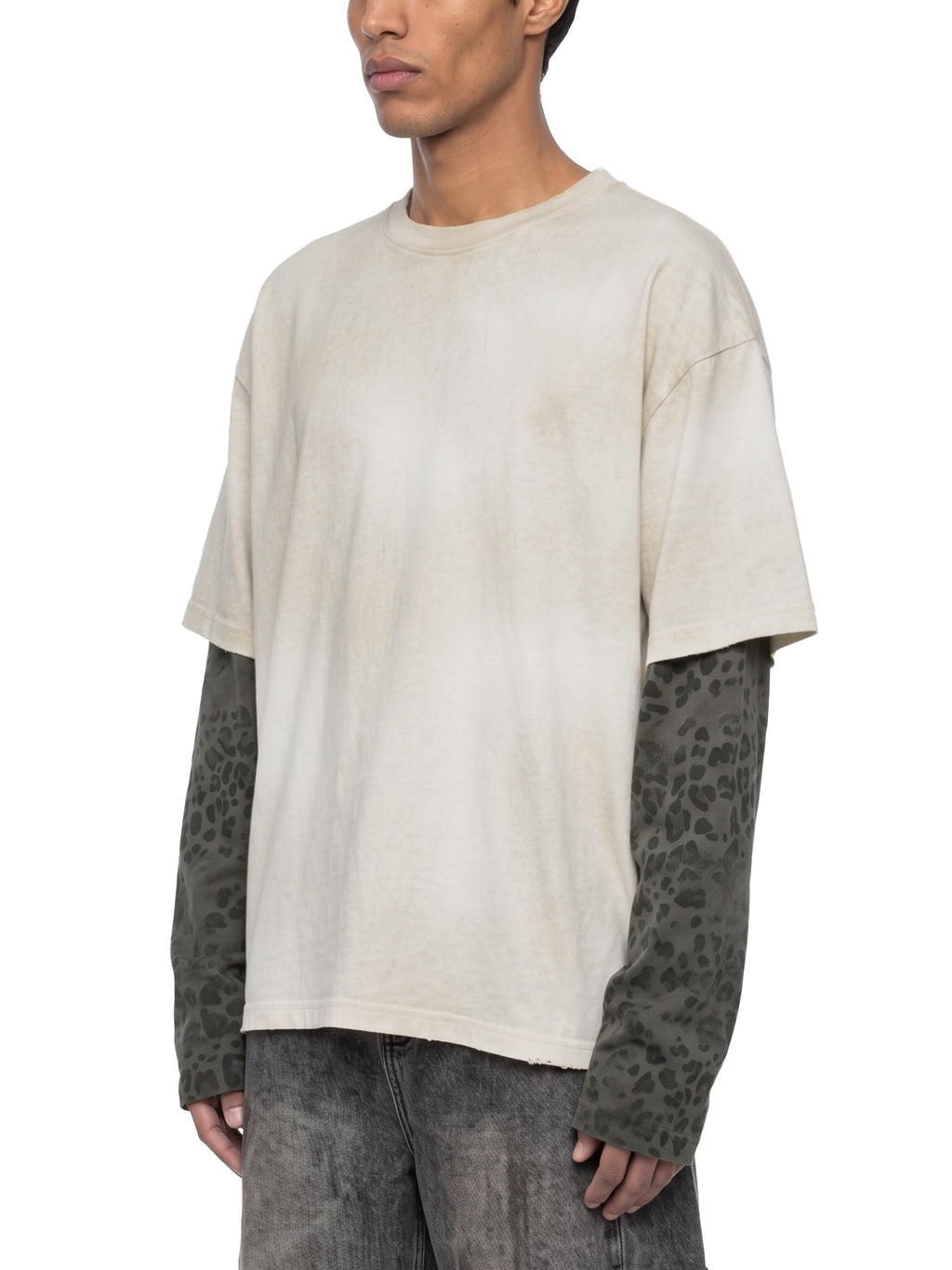 O | vintage wash leopard panelled layer t-shirt
