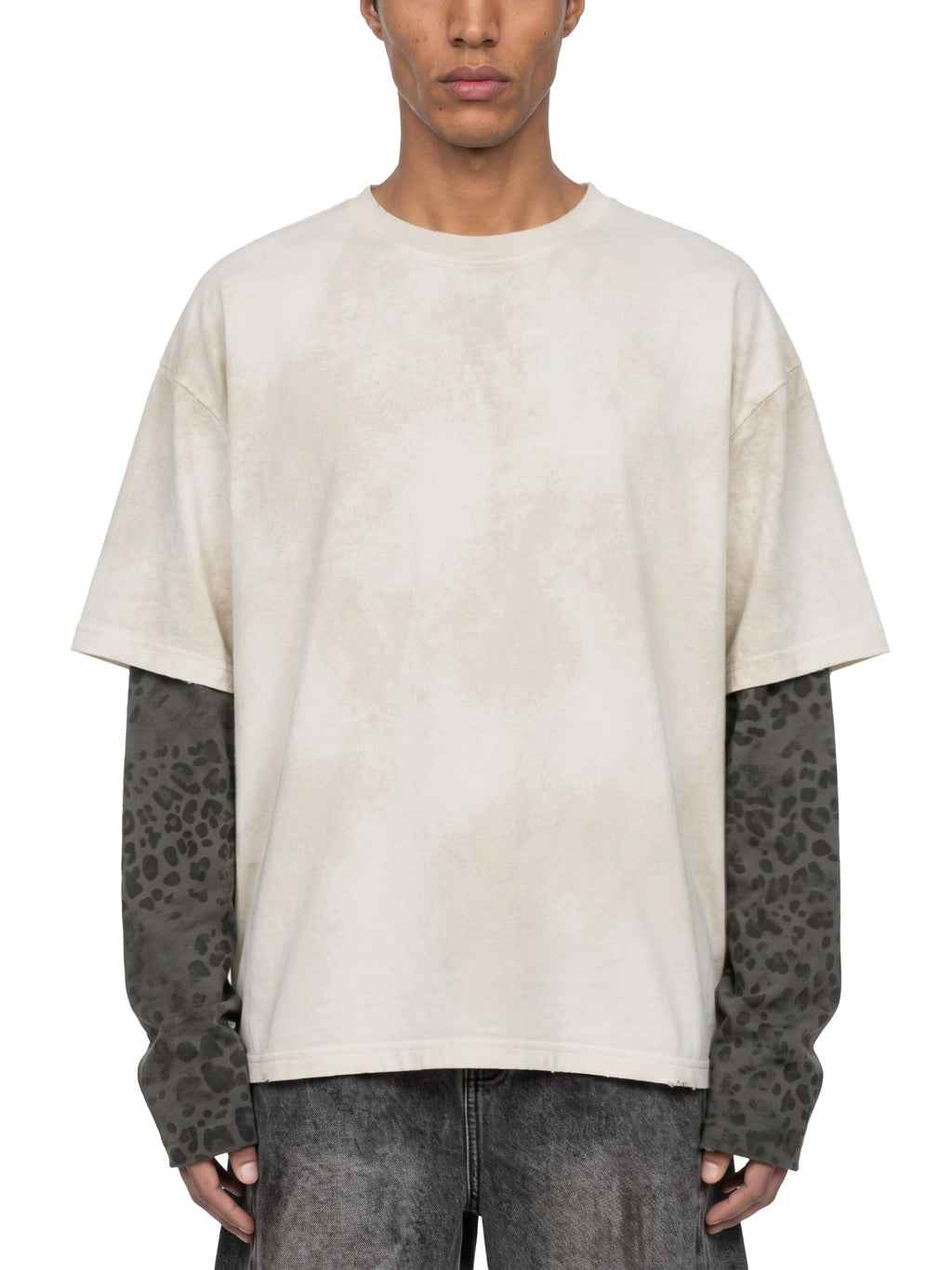 O | vintage wash leopard panelled layer t-shirt