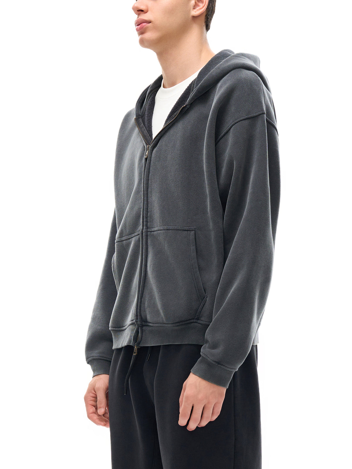 O | zip-through boxy fleece hoodie