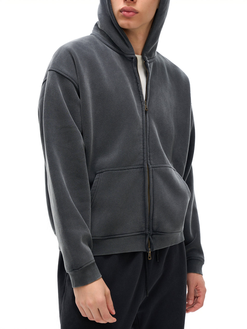 O | zip-through boxy fleece hoodie