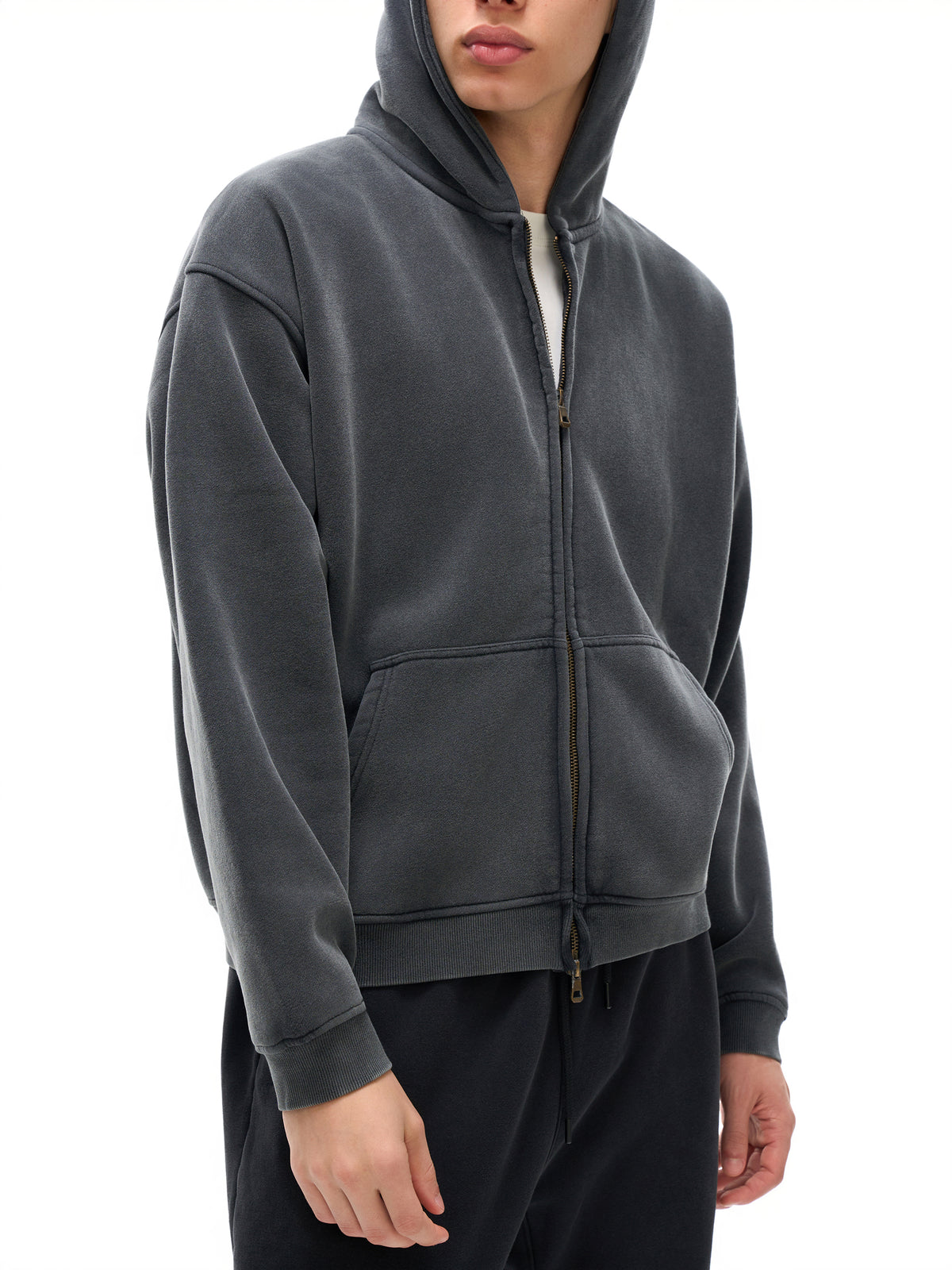 O | zip-through boxy fleece hoodie