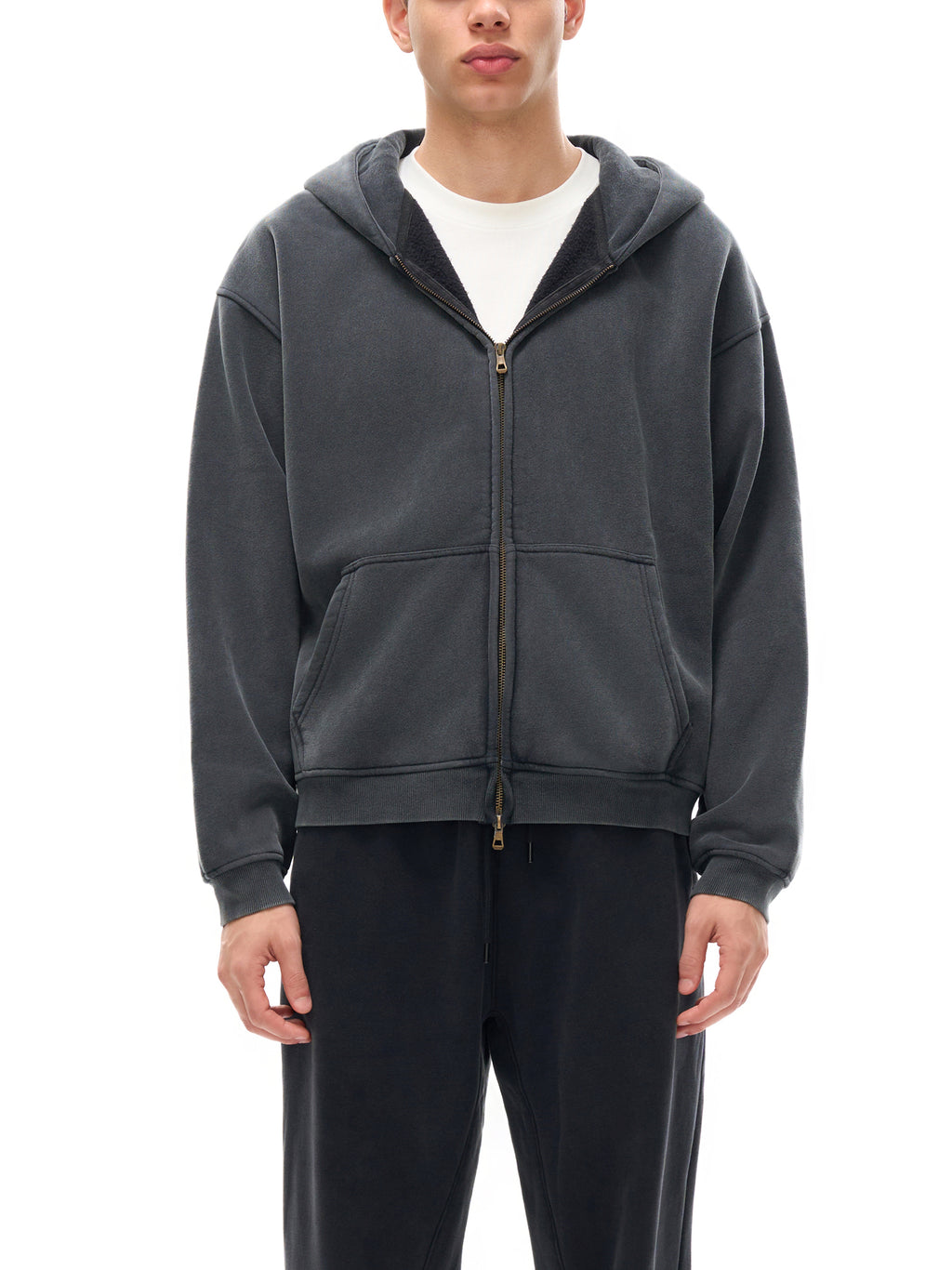 O | zip-through boxy fleece hoodie