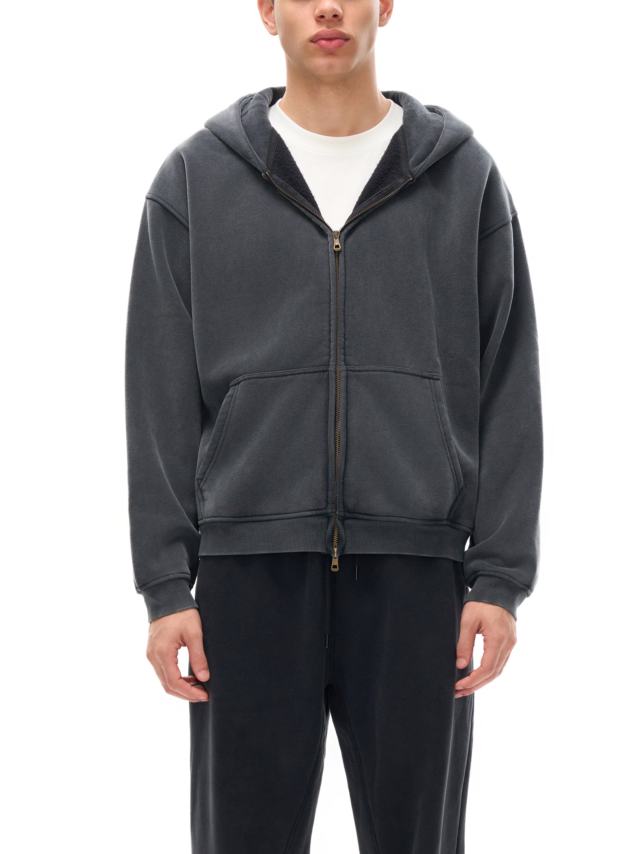 O | zip-through boxy fleece hoodie
