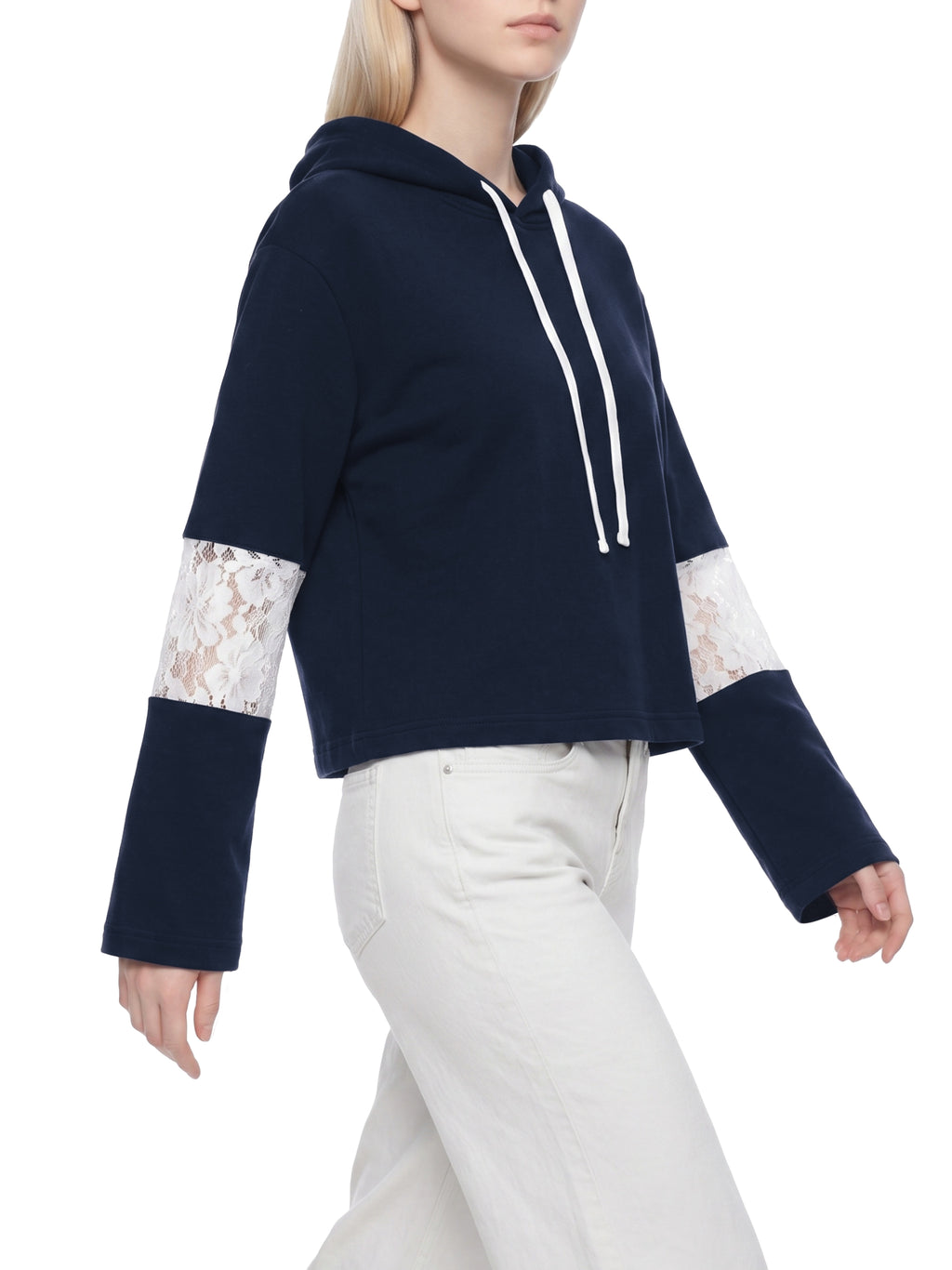 W | cropped lace-panel hoodie