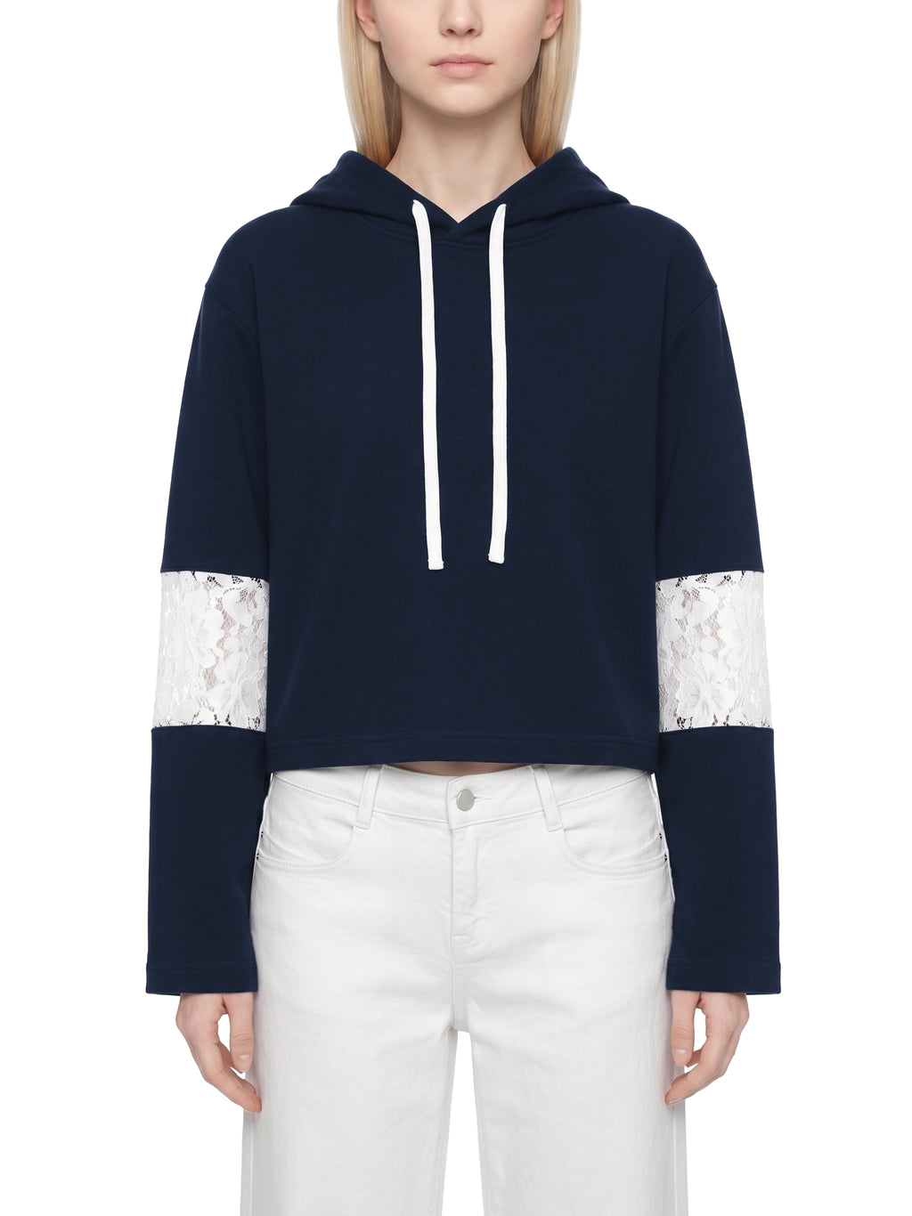W | cropped lace-panel hoodie