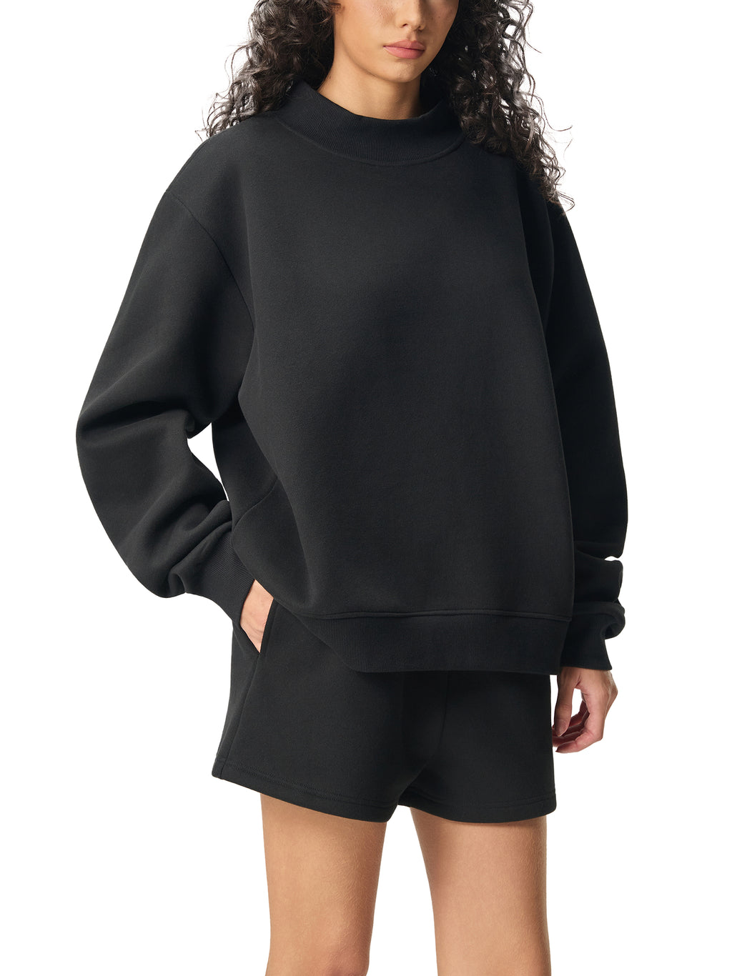 W | essential fleece mock-neck crew sweatshirt