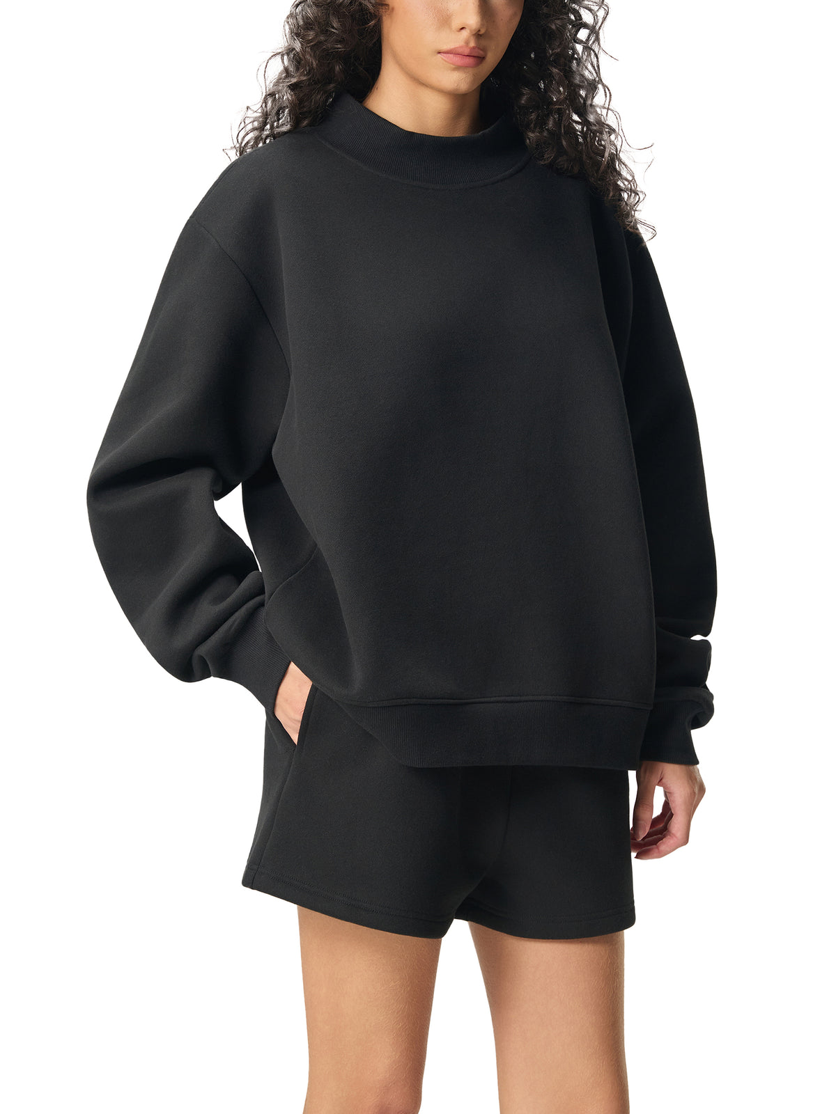 W | essential fleece mock-neck crew sweatshirt