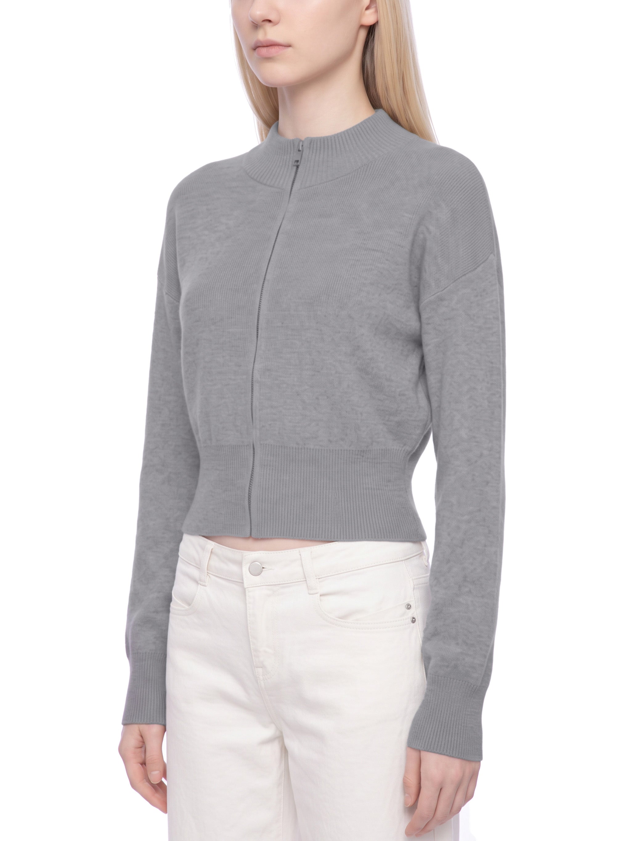 W | mock neck zip- up cardigan