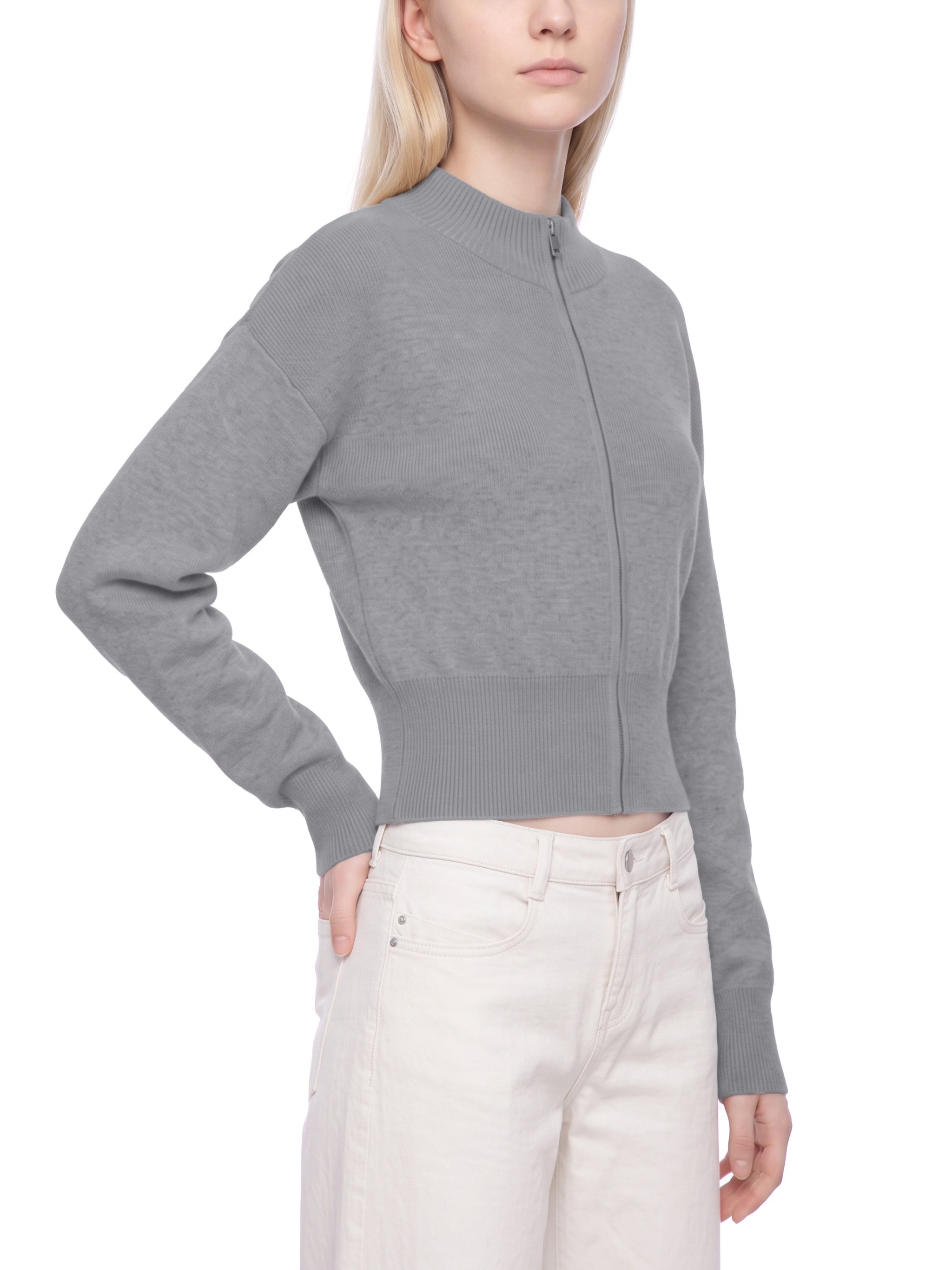 W | mock neck zip- up cardigan