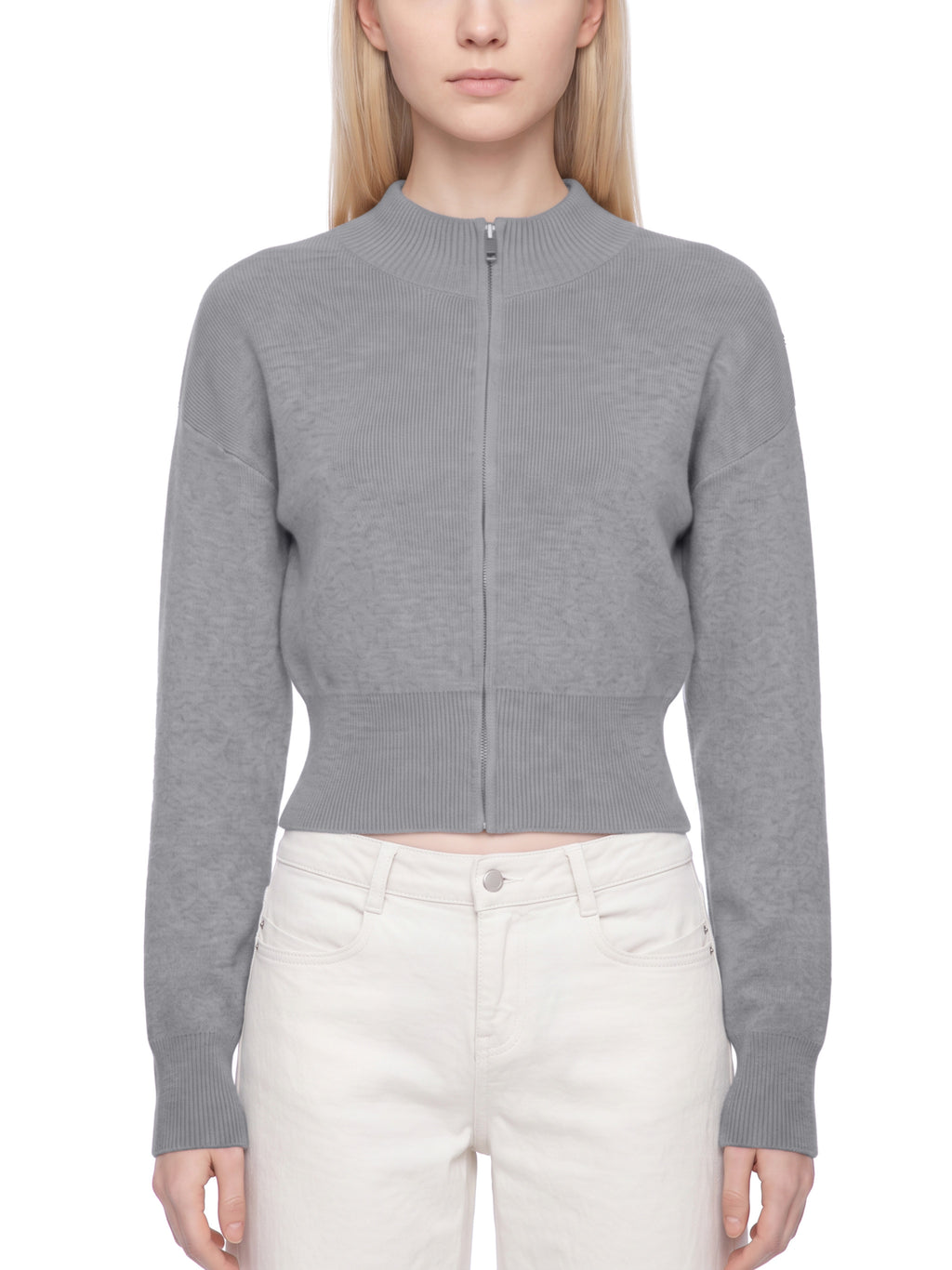W | mock neck zip- up cardigan